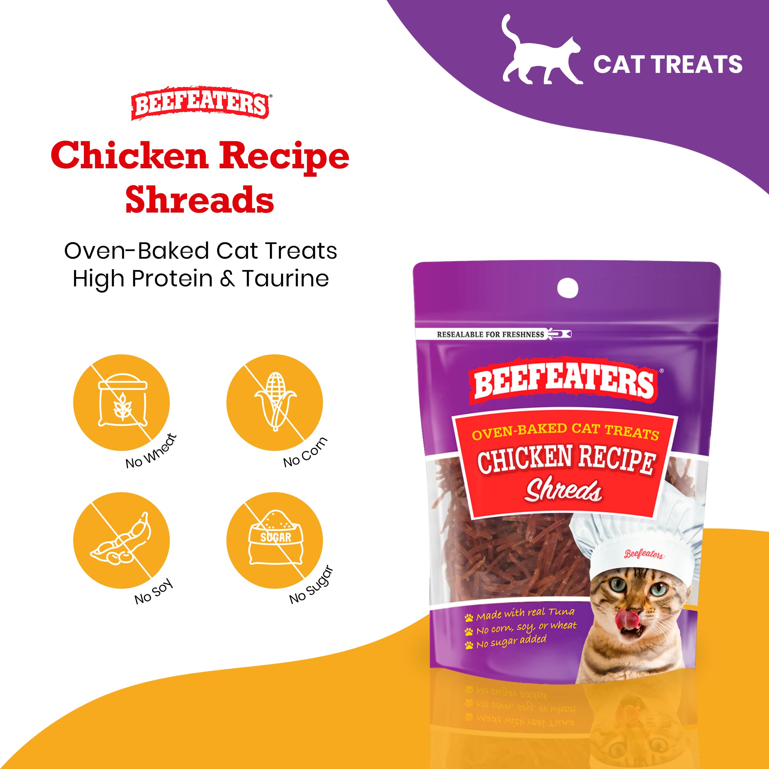 Beefeaters Natural Chicken Fillet Cat Treats 1.41oz (12-Pack) | Grain-Free, High Protein & Taurine Cat Food | No Sugar, Soy, Corn or Wheat | Healthy Training Snacks for Cats - Perfect for Rewards, Training & Bonding Moments