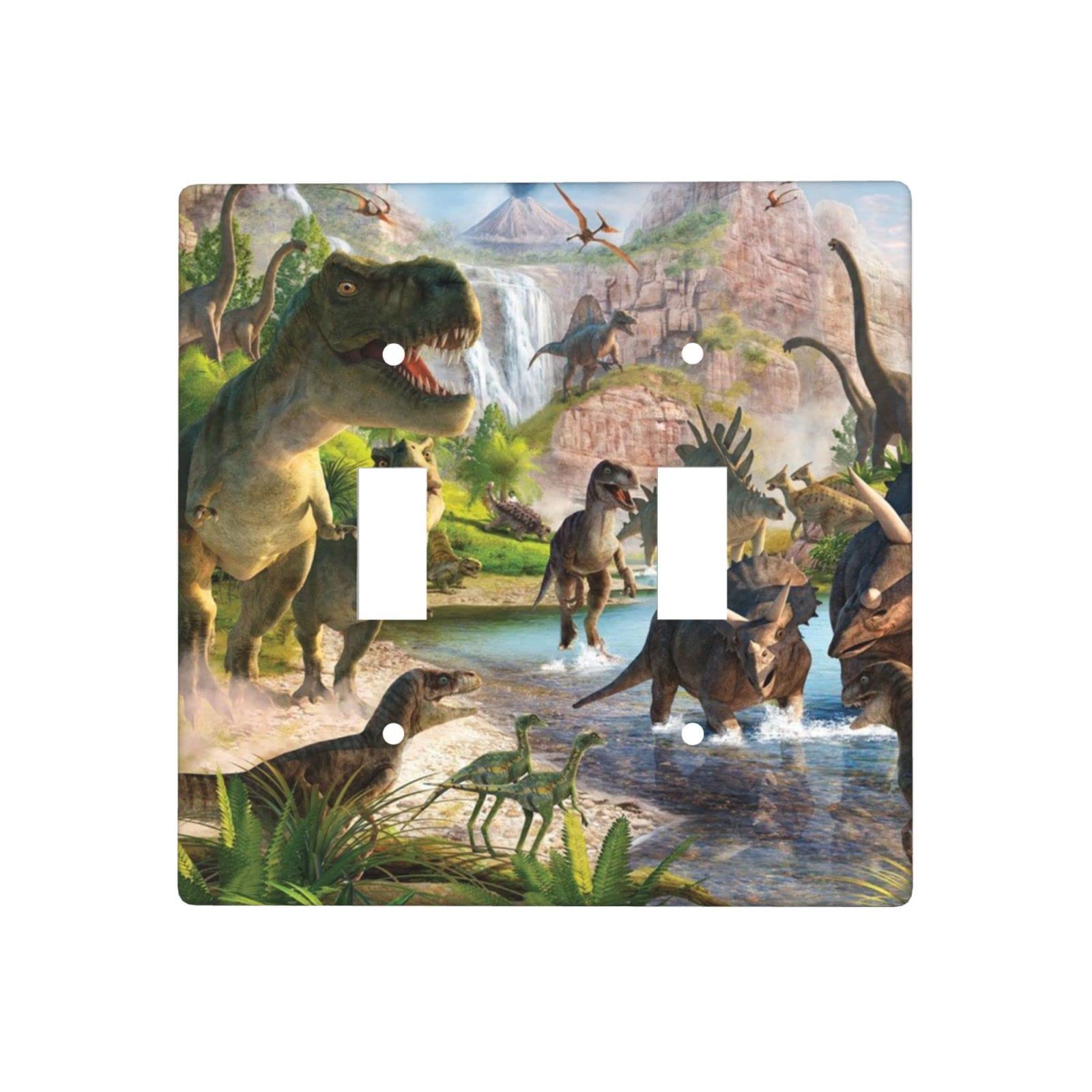 Dinosaur Light Switch Cover - Decorative Double Toggle Wall Plate (2 Gang, 4.5 x 4.5 Inch) - Fun Kids Room Decor for Bedroom, Nursery & Playroom