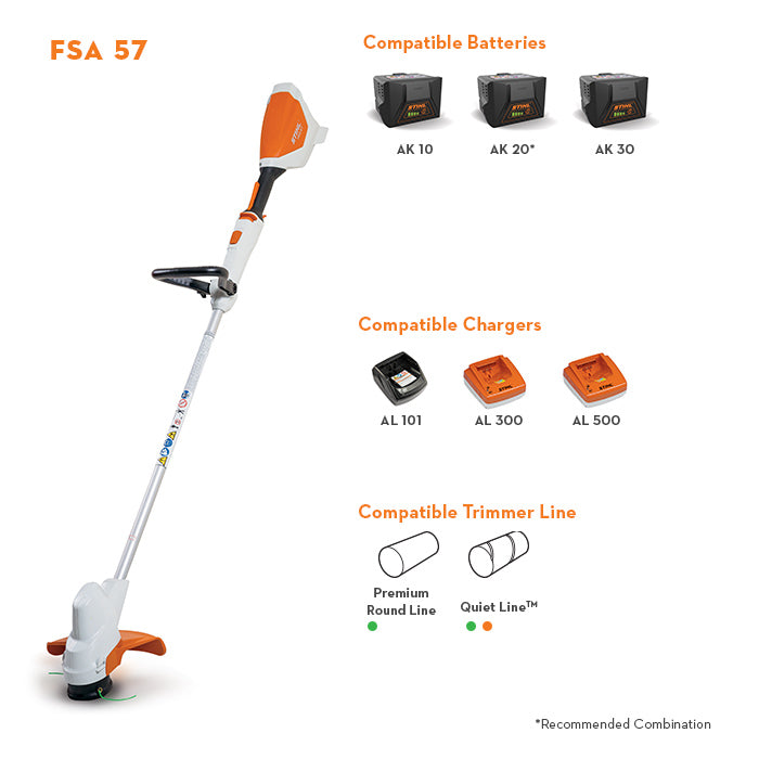 STIHL FSA 57S Cordless String Trimmer - 20V Lithium-Ion Battery Powered Lawn Edger & Weed Wacker - Lightweight & Quiet for Residential Yard Maintenance & Landscaping