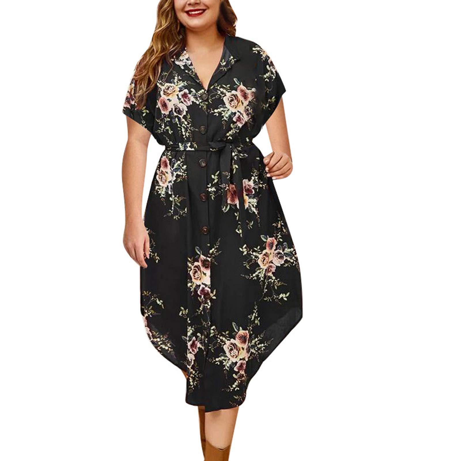NBXNZWF Women's Floral Button Down Casual Dress - Elegant Long Sleeve Plus Size Kawaii Cute Dress for Beach, Party & Everyday Wear | Summer Boho Style