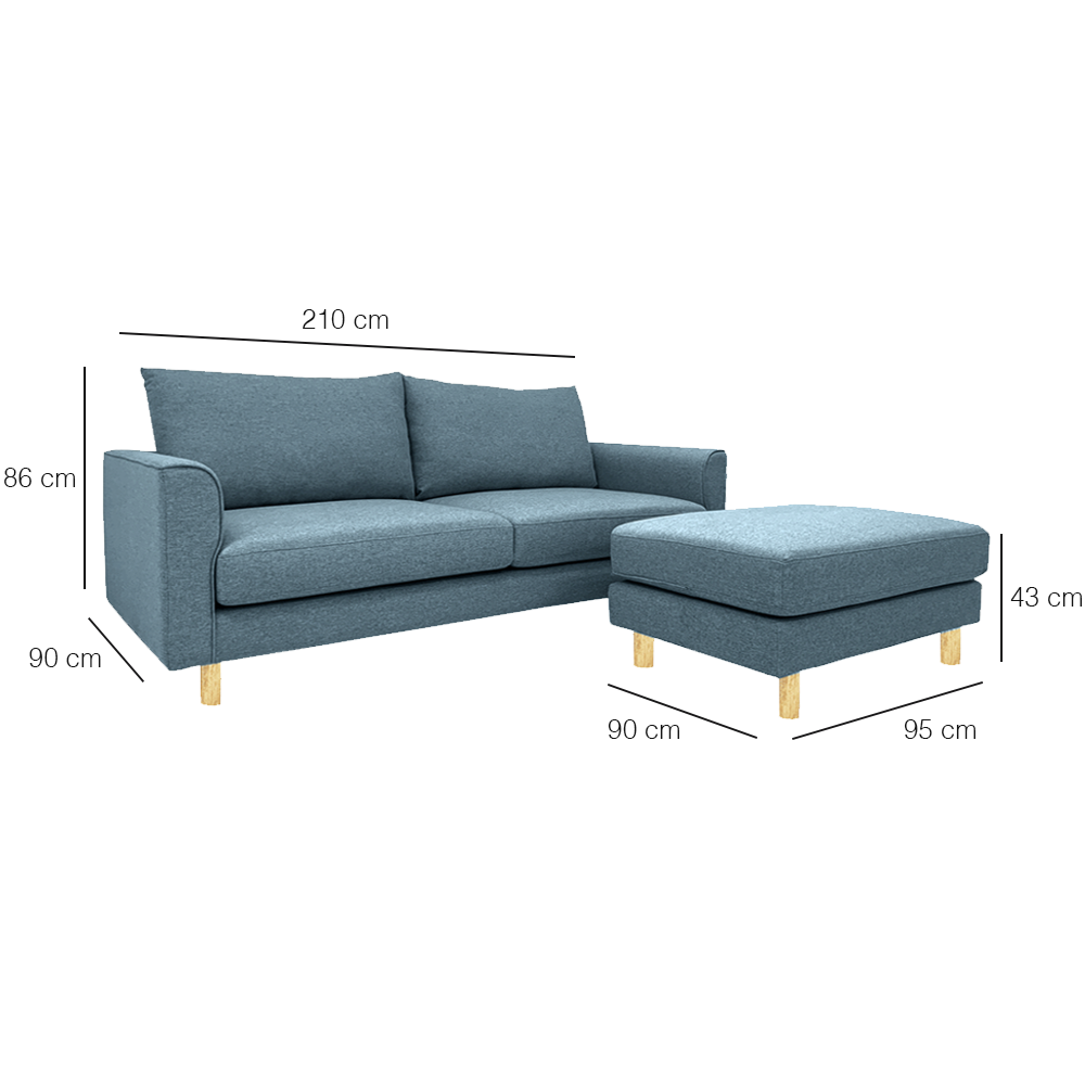 Toby Sofa with Ottoman - EcoClean Fabric, Modern Living Room Furniture for Small Spaces | Perfect for Apartments, Lounging & Movie Nights