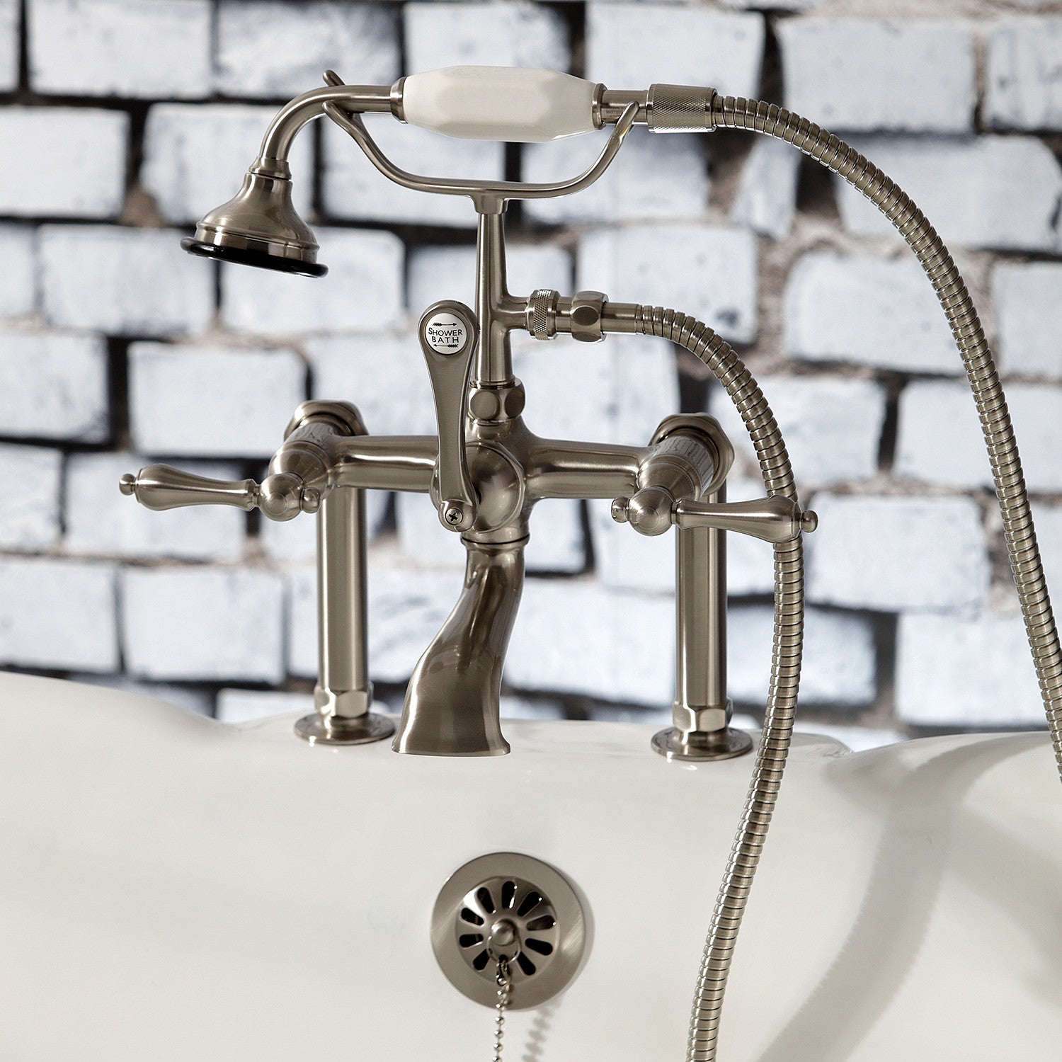Vintage Clawfoot Tub Faucet with Hand Shower - Brushed Nickel 3-Handle 2-Hole Deck Mount Bathroom Fixture for Classic & Modern Bathrooms | Perfect for Spa, Soaking & Relaxation