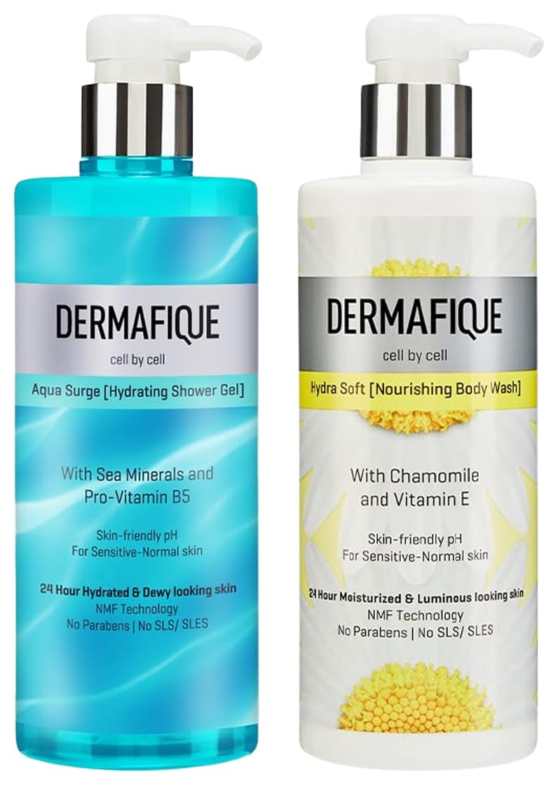 Dermafique Aqua Surge Hydrating Body Wash & Shower Gel - 500ml | pH Balanced, Skin-Friendly Formula with Natural Moisturizing Technology | Deeply Nourishes & Softens Dry Skin | Perfect for Daily Shower & Post-Workout Hydration