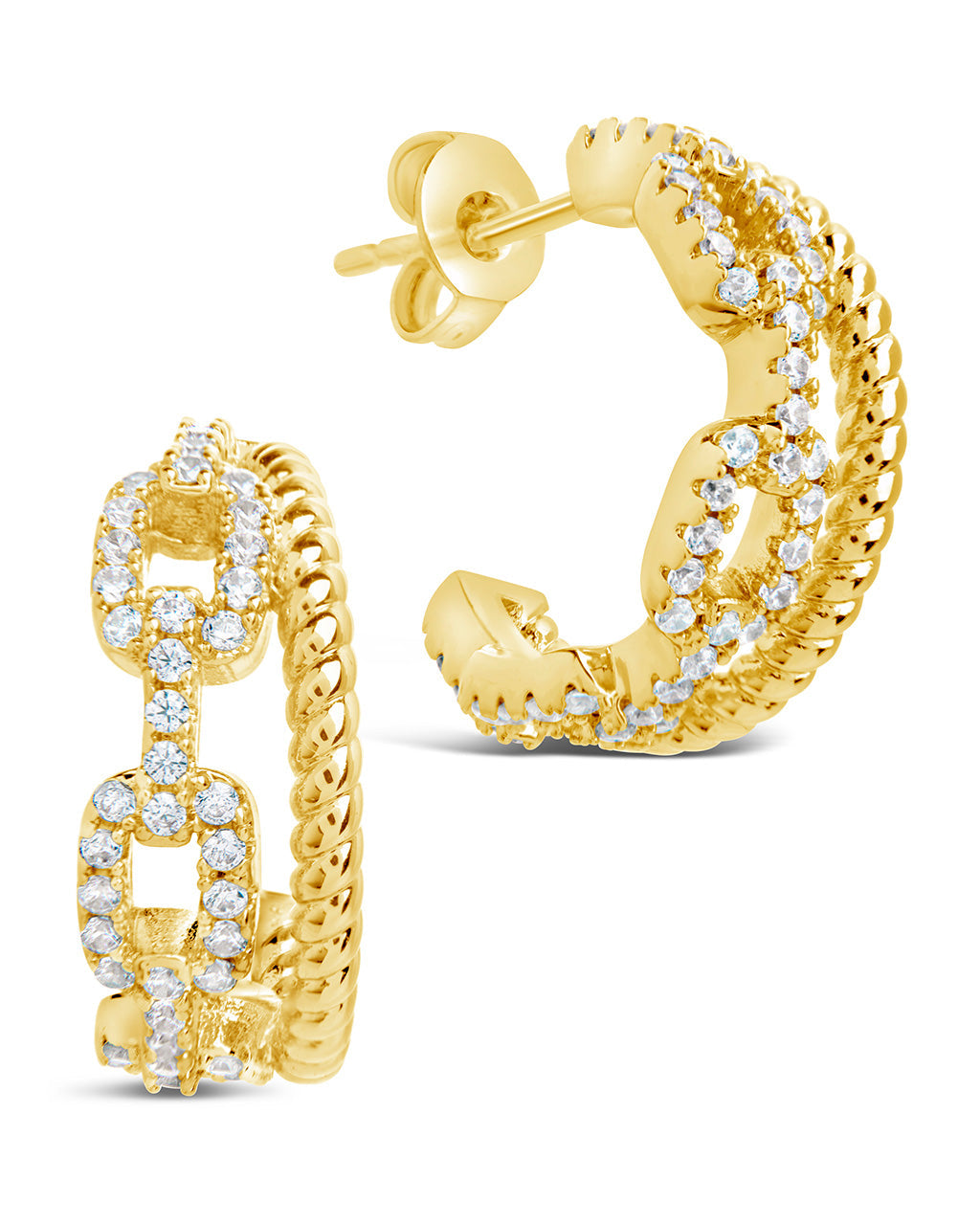 CZ Chain Link Hoop Earrings for Women - Gold Rope Design Dangle Earrings | Trendy Fashion Jewelry for Party, Date Night & Everyday Wear