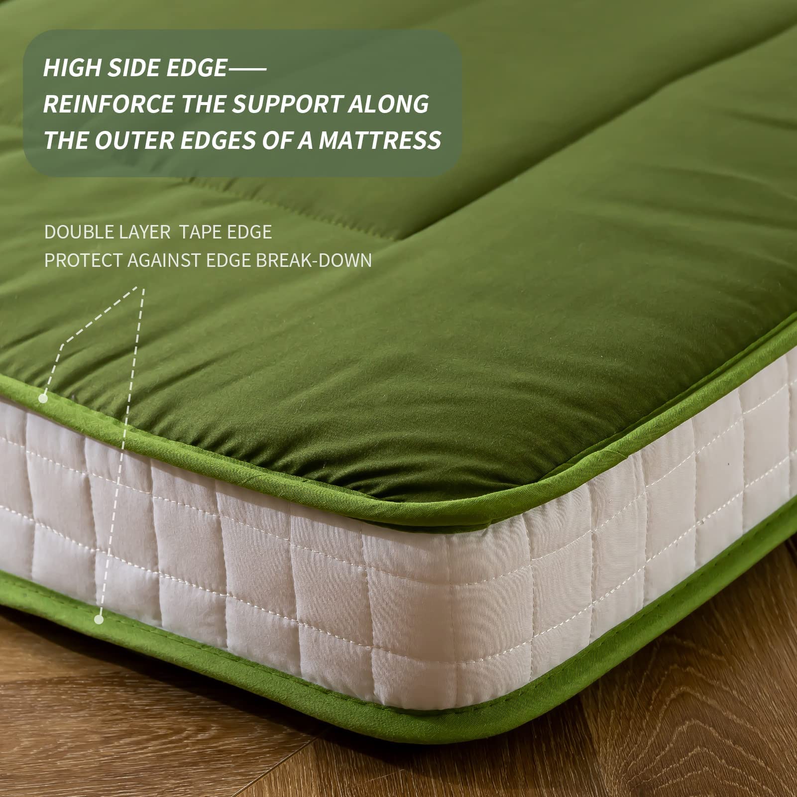 MAXYOYO Futon Mattress - Extra Thick Japanese Floor Mattress & Quilted Bed Topper | Breathable Folding Sleeping Pad for Camping, Guest Bed & Couch Lounger | Twin Size Green Mattress | Perfect for Small Spaces, Sleepovers & Outdoor Adventures