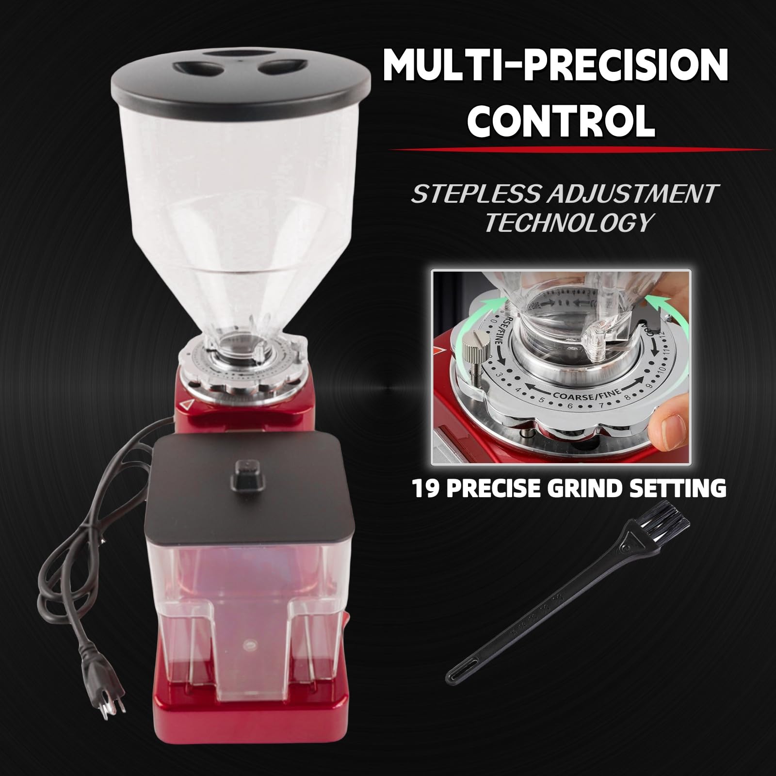 Premium Electric Coffee Bean Grinder - 35oz Large Capacity Flat Burr Mill with 19 Adjustable Grind Settings for Espresso, French Press & Drip Coffee (Red) - Perfect for Home Baristas & Coffee Shops - Mixizap