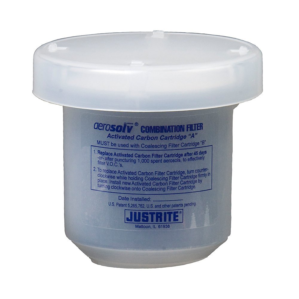Justrite Aerosolv Aerosol Can Puncturing Unit Replacement Carbon Cartridge - Safe Aerosol Can Disposal for Workshops, Garages & Hazardous Waste Facilities