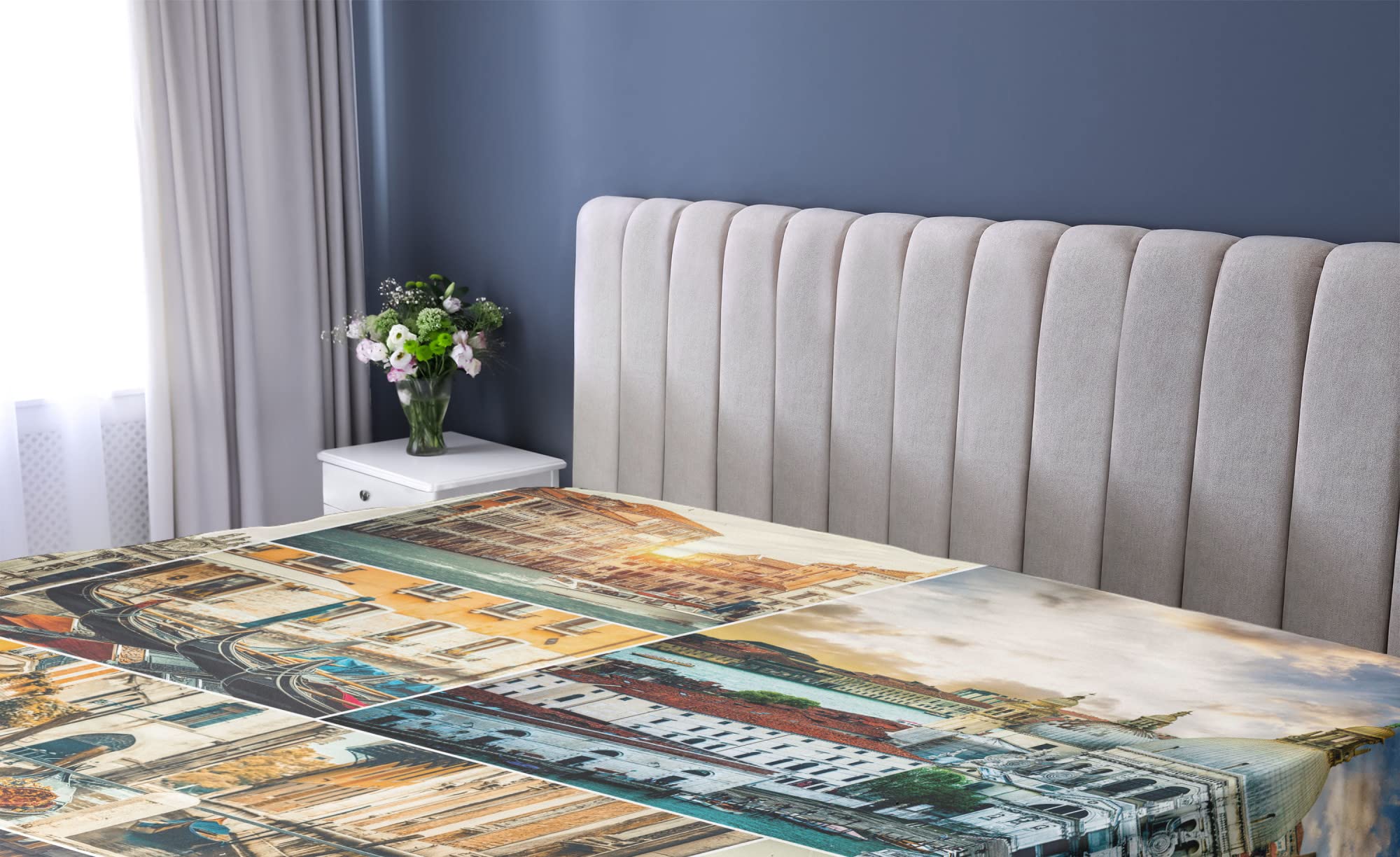 Ambesonne Travel Fitted Sheet - Venice City Canal Palace Design, All-Round Elastic Deep Pocket Twin XL Bed Sheet, Multicolor | Perfect for Travel Themed Bedrooms, Guest Rooms & Vacation Homes