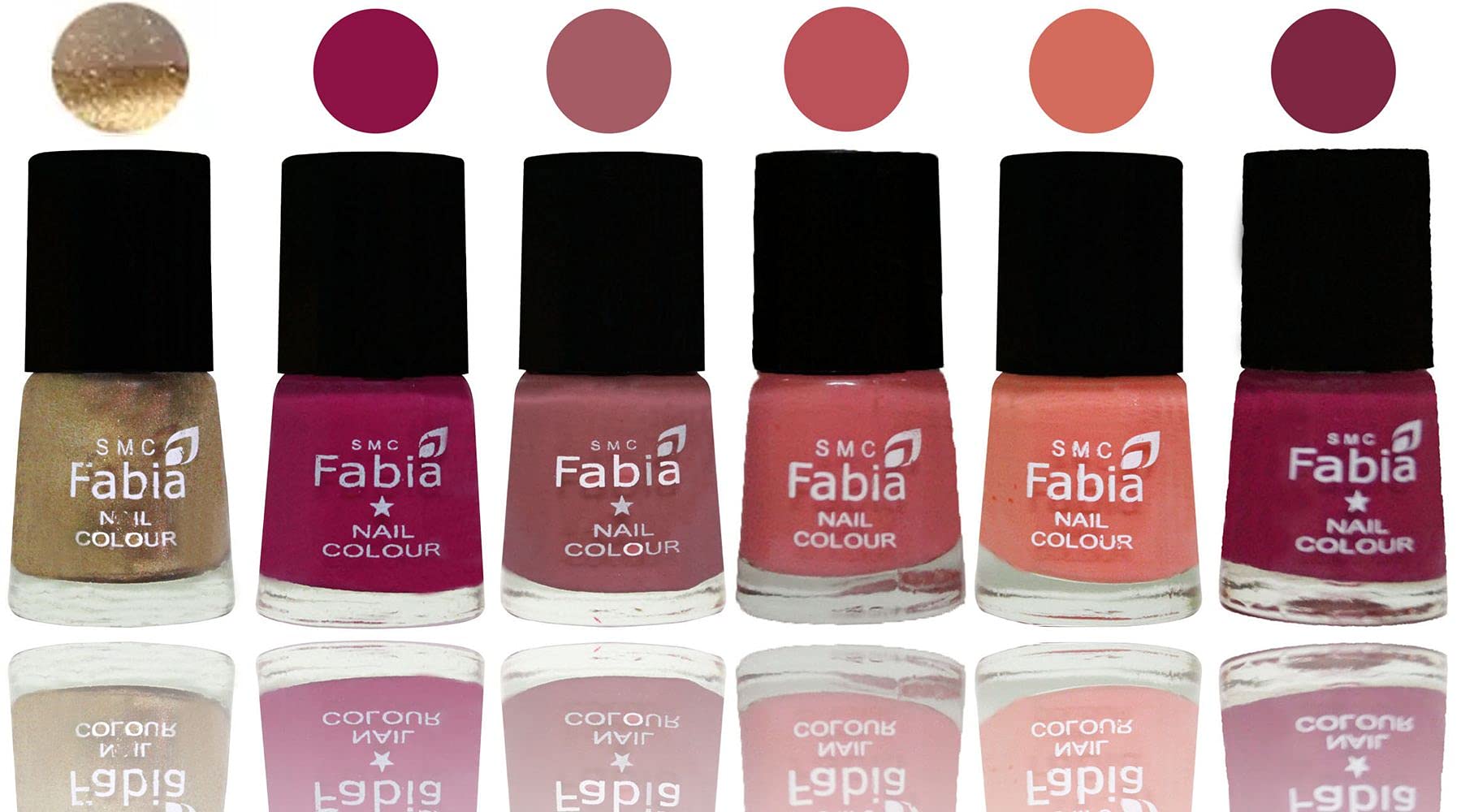 SMC Fabia Shine Bright Glossy Nail Polish Set - 6 Vibrant Colors (02729) | Long-Lasting Nail Paint for Manicures, Pedicures & Nail Art | Perfect for Parties, Weddings & Everyday Wear
