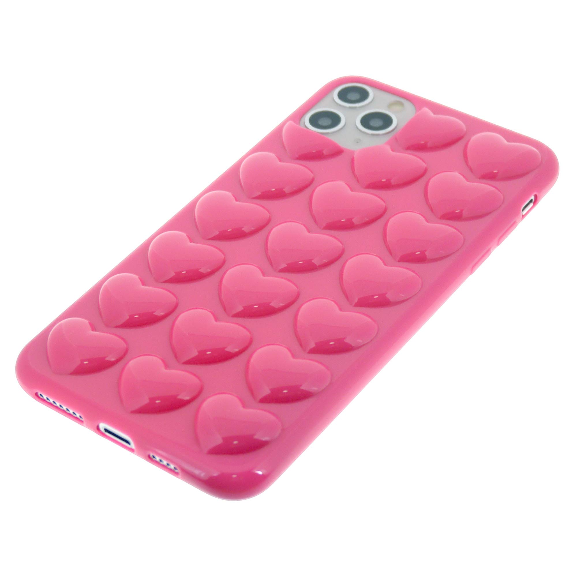 Cute 3D Pop Bubble Heart Kawaii Gel Phone Case for iPhone 11 Pro Max (6.5 Inch) - Hot Pink, Girly Protective Cover for Women | Perfect for Everyday Use, Gift Giving & Fashion Accessories