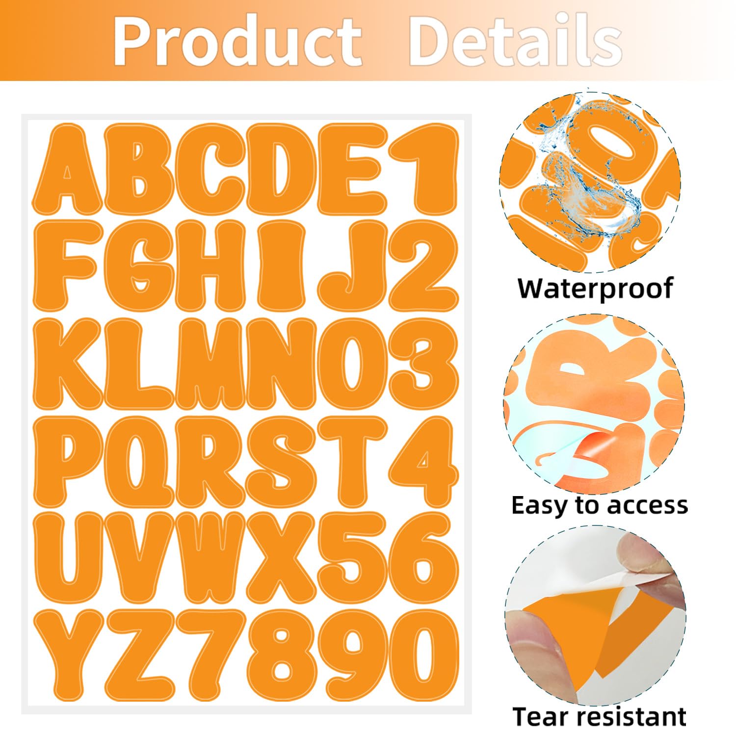 Starboling 2 Inch Orange Alphabet Stickers - 16 Sheets Self-Adhesive Vinyl Letter Stickers for Mailbox Numbers, Bulletin Boards, Classroom & Home Decor - Perfect for DIY Projects, Scrapbooking & Organizing