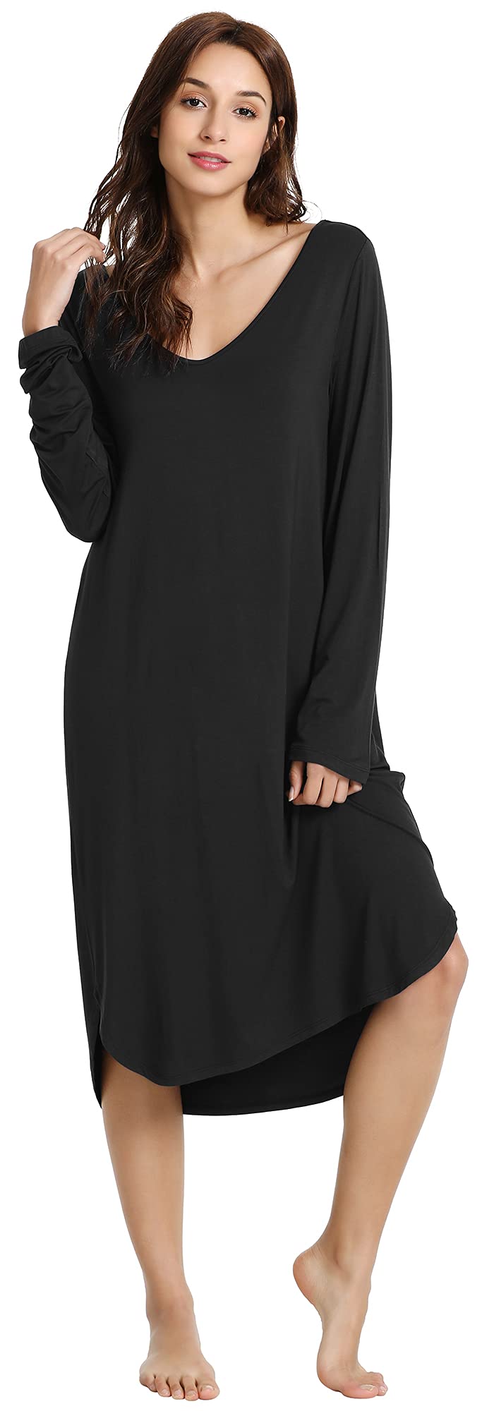 Soft Bamboo Nightgowns for Women - Long Sleeve Sleep Shirt & Comfy Loungewear - Plus Size S-4X - Perfect for Relaxing at Home or Cozy Sleepwear