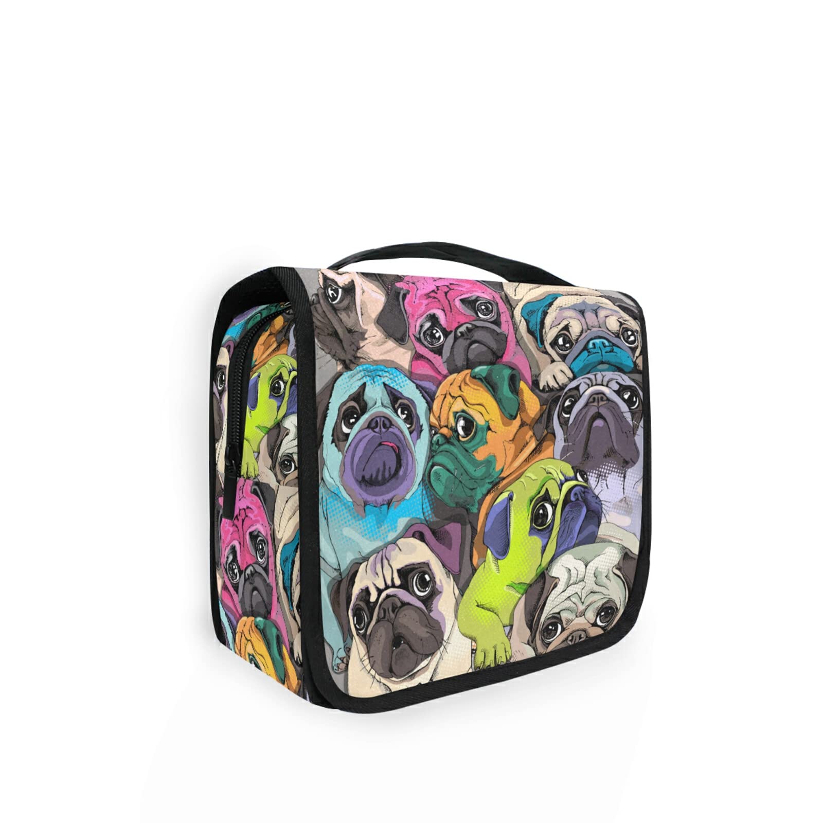 **JUAMA Cute Pugs Hanging Toiletry Bag - Waterproof Travel Cosmetic Organizer for Women, Girls & Kids - Perfect for Gym, Camping, Travel & Daily Use**