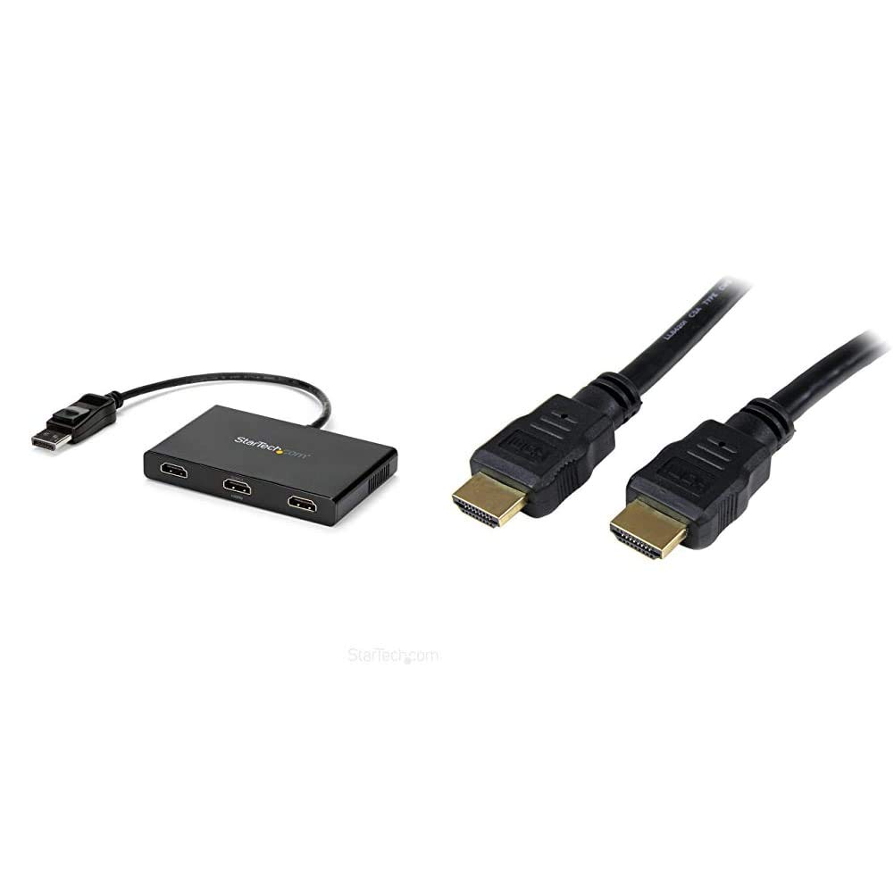 StarTech.com 1x DisplayPort to HDMI Multi-Monitor Splitter - 3-Port MST Hub (MSTDP123HD) with 3X 2m 4K High Speed HDMI Cables - UHD 4K x 2K Resolution - Perfect for Home Office, Gaming Setup & Multi-Screen Workstations (HDMM2M)