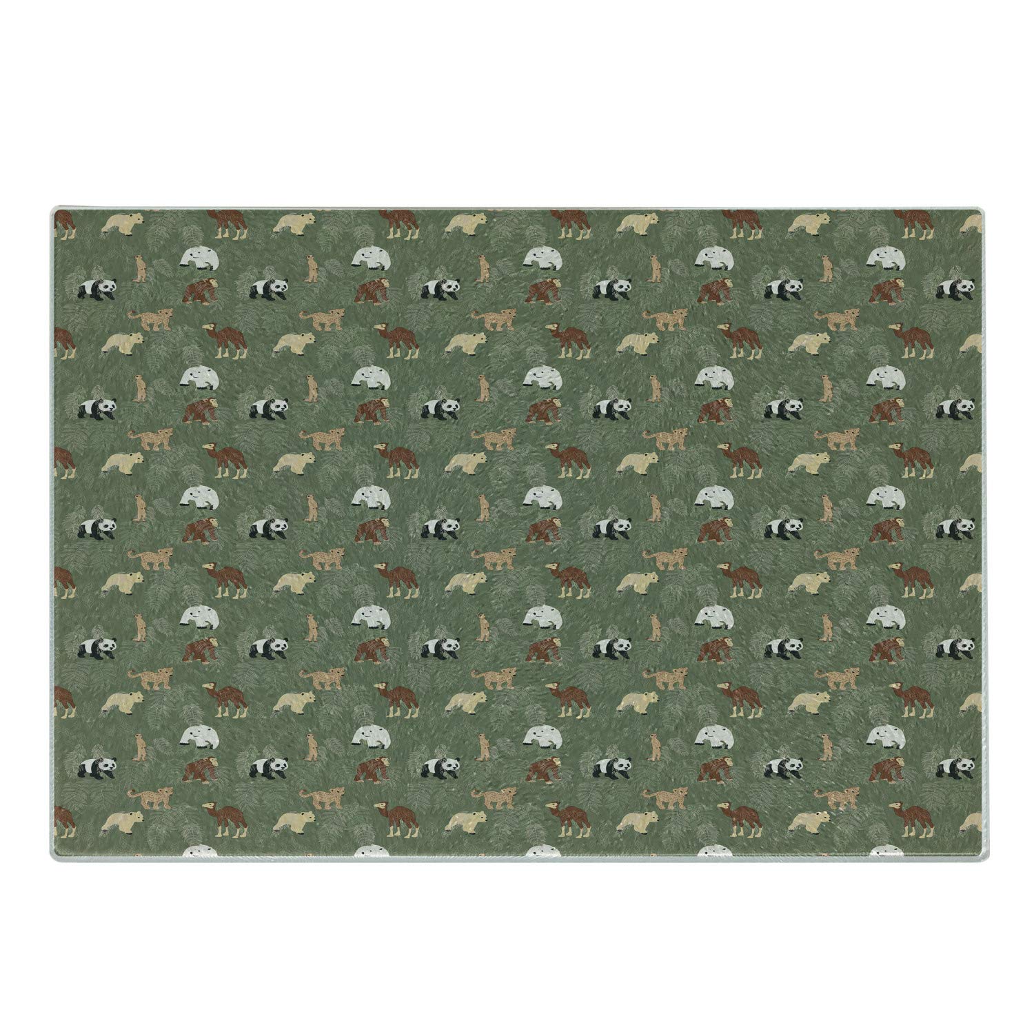 Ambesonne Forest Friends Tempered Glass Cutting Board - Monkey Panda Bear & Leaf Design, Small Size, Reseda Green Multicolor - Perfect for Serving Charcuterie, Cheese & Appetizers