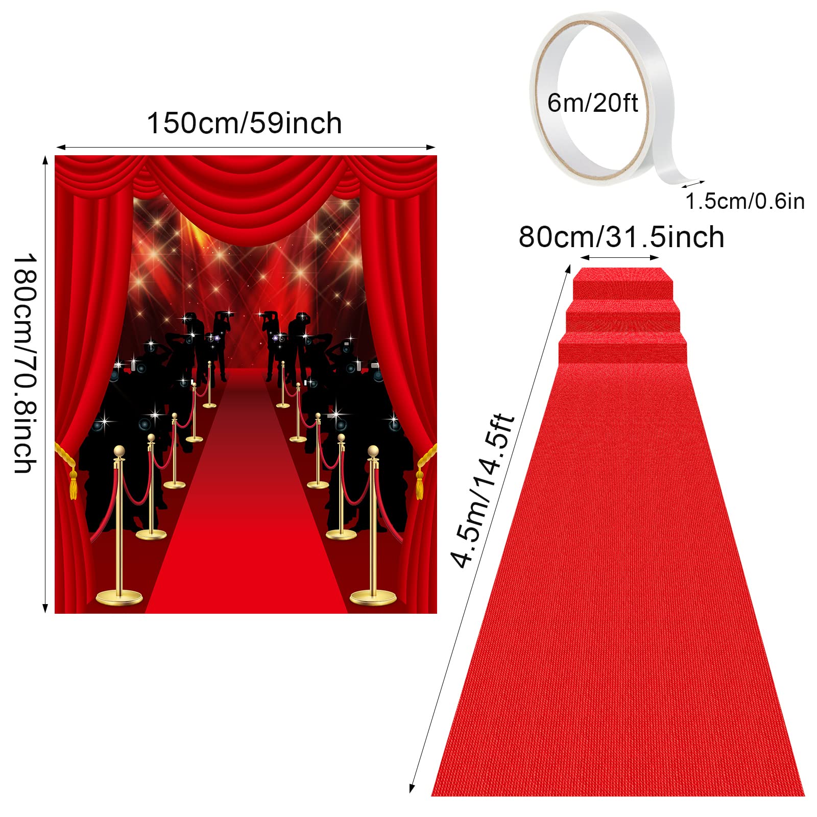 Timtin 6x5ft Red Carpet Runner for Hollywood Party Decorations, Movie Theme Photography Backdrop, Paparazzi Event Decor with Carpet Tape - Perfect for Birthday Parties, Award Ceremonies, and VIP Events