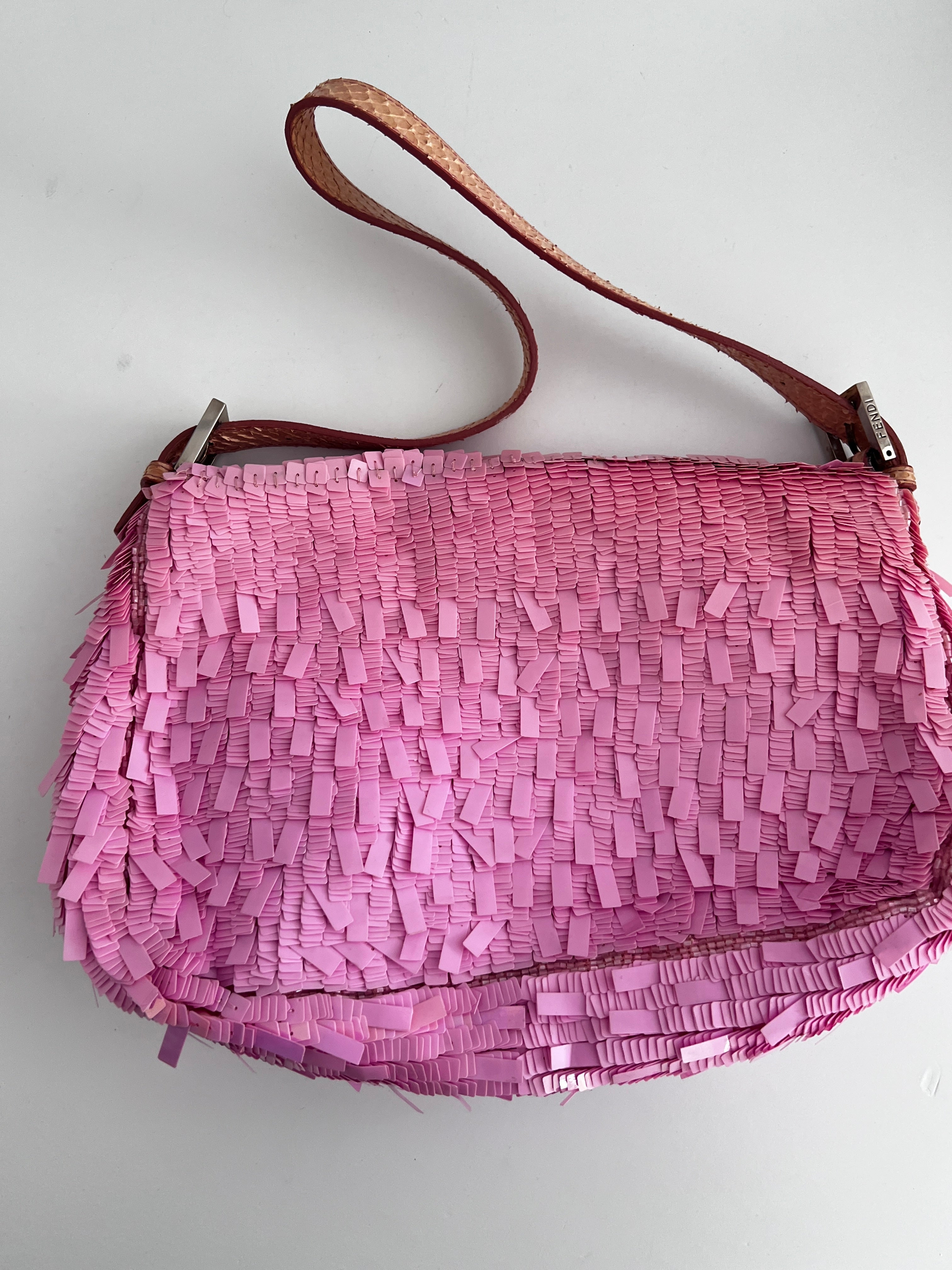 Fendi Mamma Size Pink Sequin Baguette Bag - Luxury Designer Handbag for Women, Perfect for Parties, Weddings & Evening Events