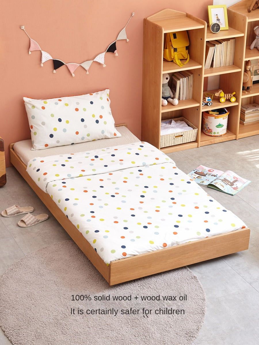 Solid Oak & Beech Wood Floor Bed with Pulley - Toddler Bed for Safe & Comfortable Sleep - Perfect for Montessori Bedrooms & Kids' Room Decor