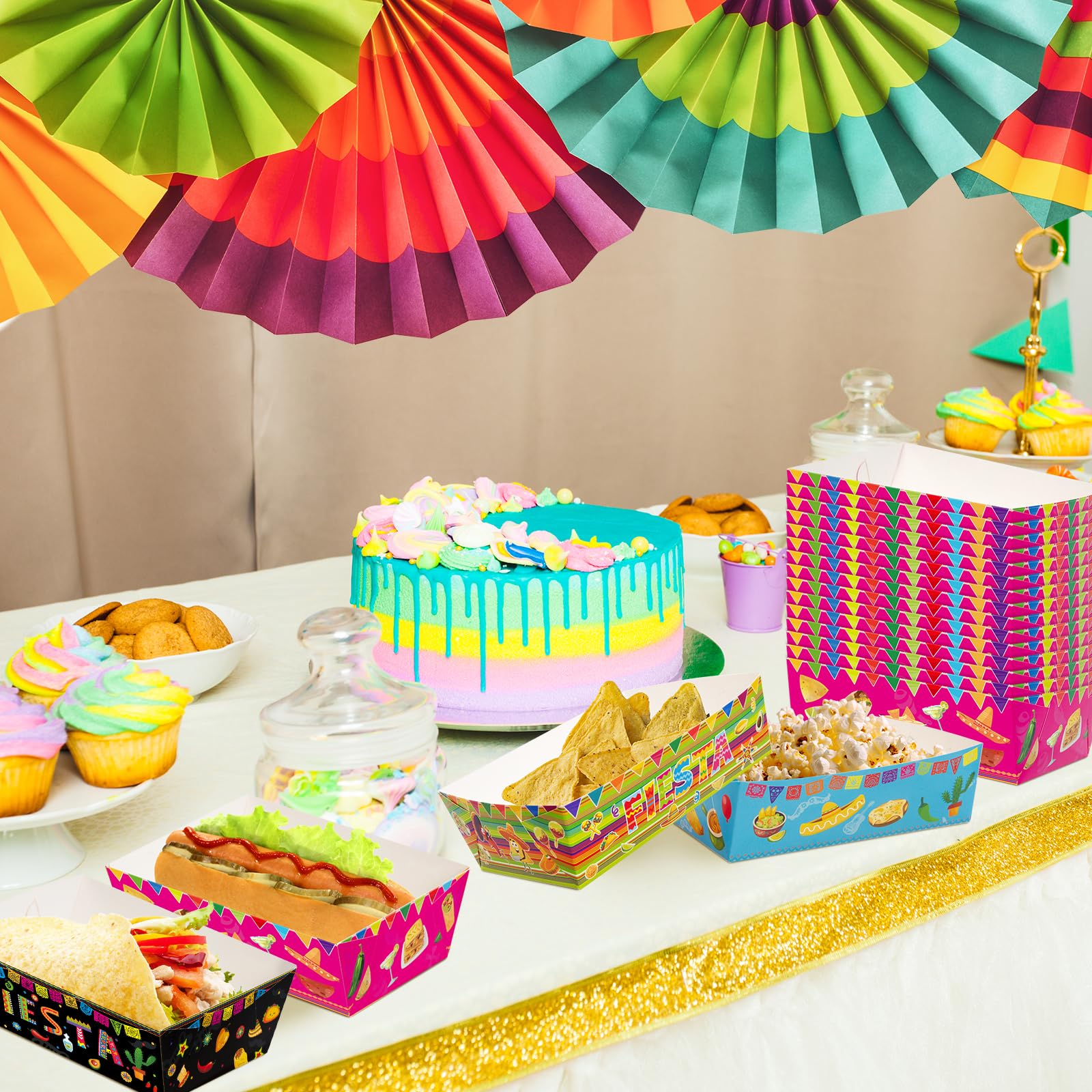 60 Pcs Disposable Mexican Food Trays - Eco-Friendly Snack Serving Containers for Birthday Parties, Cinco de Mayo, Nacho Bar & Fiesta Decorations - Perfect for Kids & Adults Festival Events