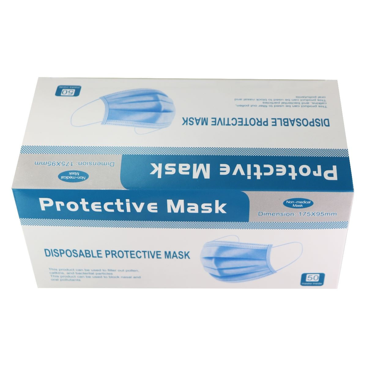 50 Pack Disposable Face Masks, 3-Ply Protective Masks (6.9