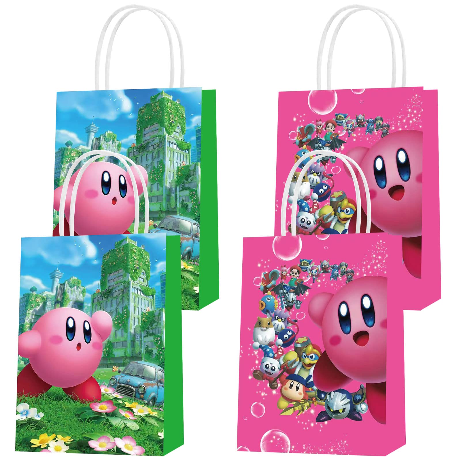 16 Pcs Kirby-Themed Party Favor Gift Bags for Birthday Decorations - Cute Star Design Goodie Bags for Candy & Treats - Perfect for Kids & Adults Birthday Parties, Baby Showers & Themed Events