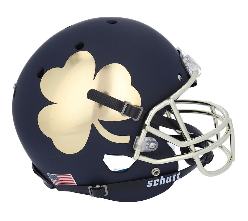 Notre Dame Fighting Irish 2021 Shamrock Navy Authentic Schutt Tradition Full Size Football Helmet - Perfect for Game Day, Collectibles, and Sports Memorabilia Display