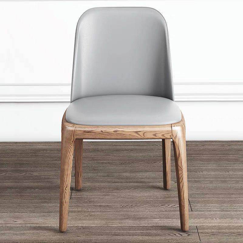 Grey Faux Leather Dining Chair with Ash Wood Legs - Modern Kitchen & Dining Room Furniture for Home & Office Use