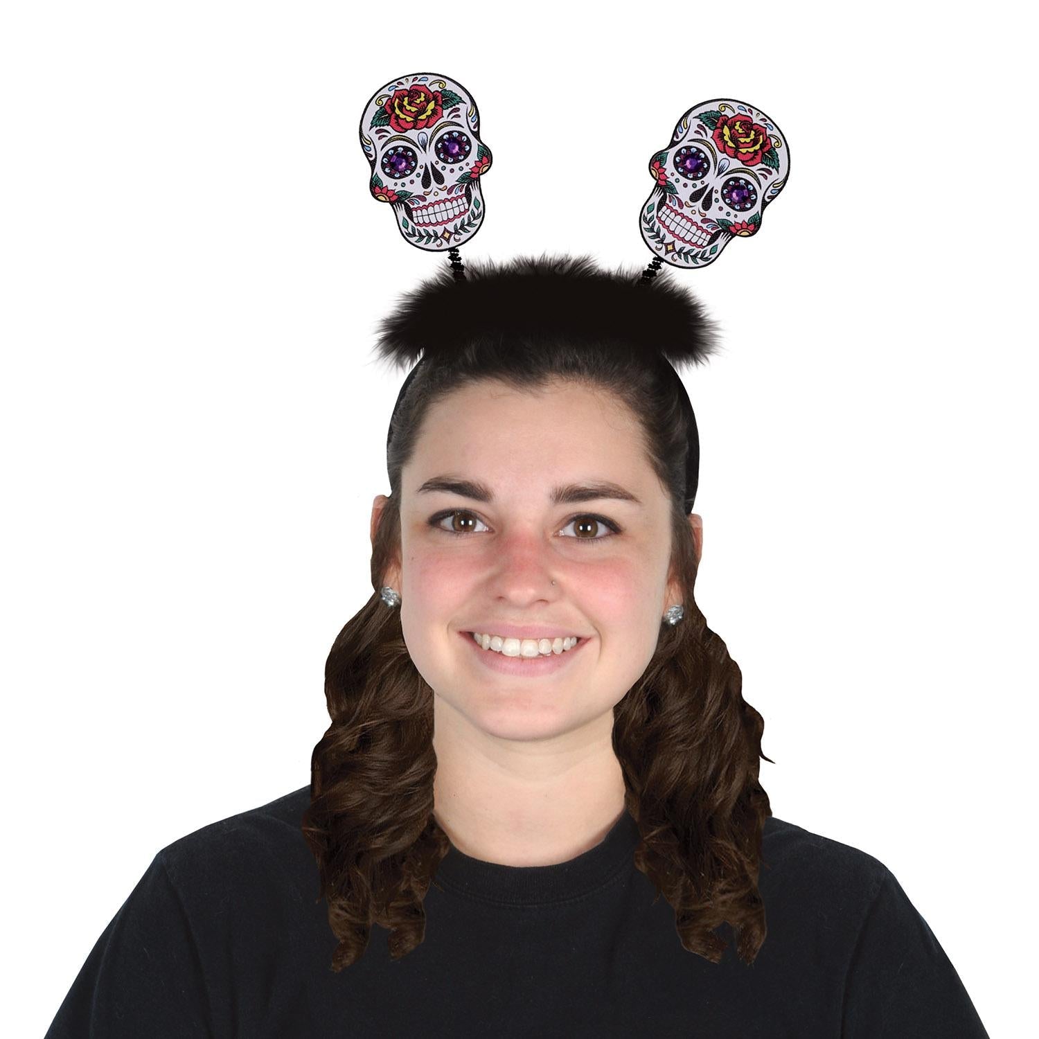12 Pack Beistle Day of the Dead Sugar Skull Boppers - Colorful Party Headbands for Halloween, Dia de los Muertos Celebrations & Costume Accessories