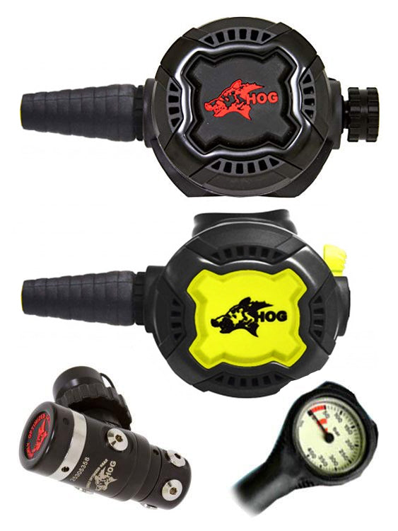 HOG D3 DIN or Yoke Regulator with Zenith Smoke and Octo - Includes Free Termo Gauge for Scuba Diving & Professional Underwater Exploration