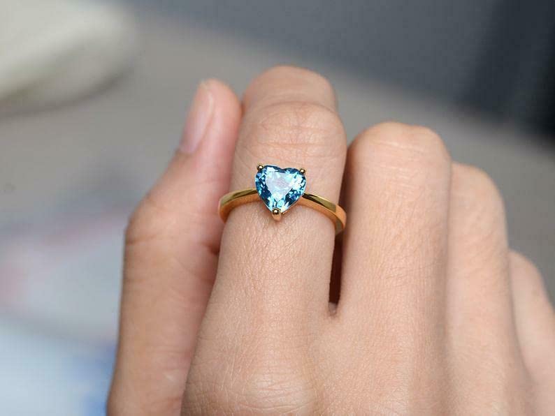 1ct Heart Cut London Blue Topaz Solitaire Engagement Ring for Women - 14K Yellow Gold Plated, Elegant Proposal & Anniversary Gift for Her