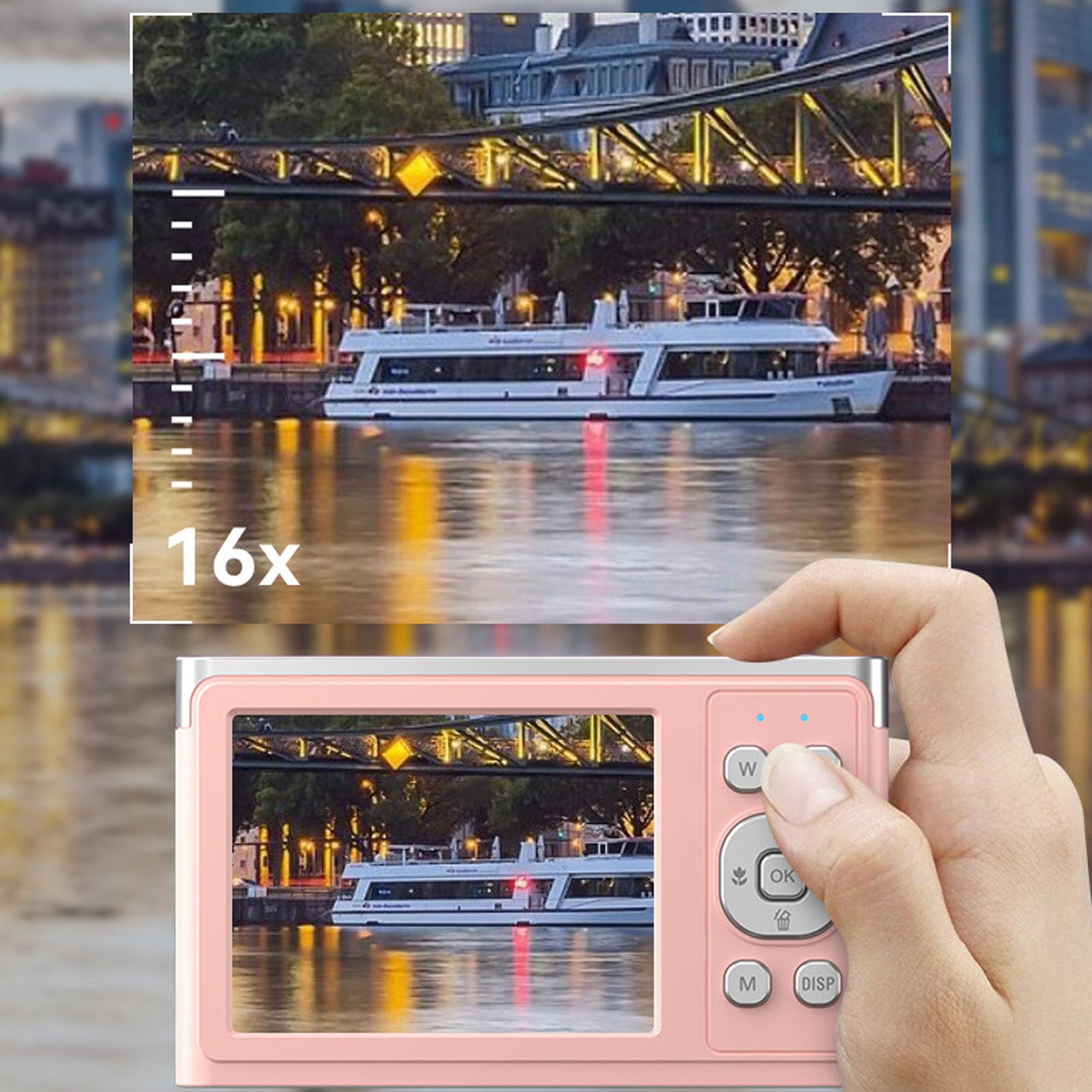 2.88in IPS Screen 50MP 4K Digital Camera with 16X Digital Zoom - Compact HD Vlogging Camera for YouTube, Travel Photography, and Outdoor Adventures (Rose Pink)