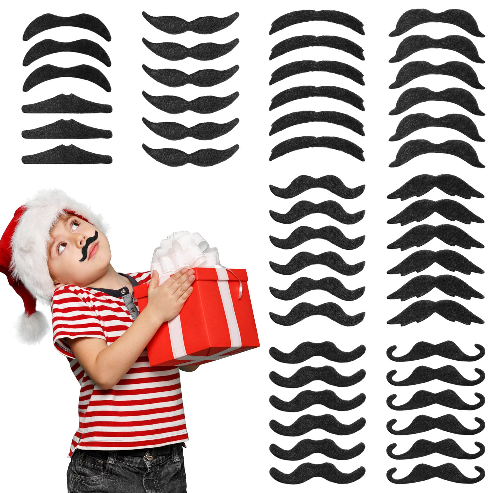 48PCS Self-Adhesive Fake Mustache & Beard Set for Costume Parties - Halloween, Christmas, Masquerade, Cosplay - Fun Dress-Up Accessories for Women, Men & Kids (Black)