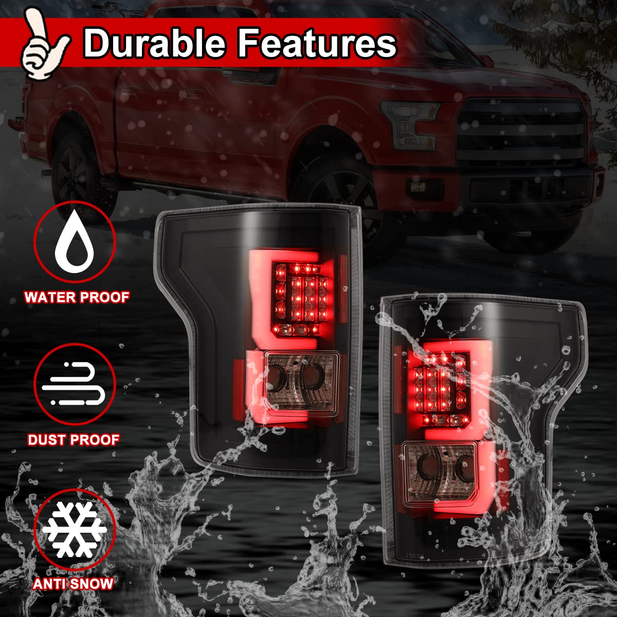 Nixon Offroad LED Tail Lights for Ford F150 2015-2017 - Glossy Black Housing with Clear Lens - Direct Replacement Rear Light Assembly (1 Pair) - Perfect for Off-Roading, Truck Upgrades & Night Driving