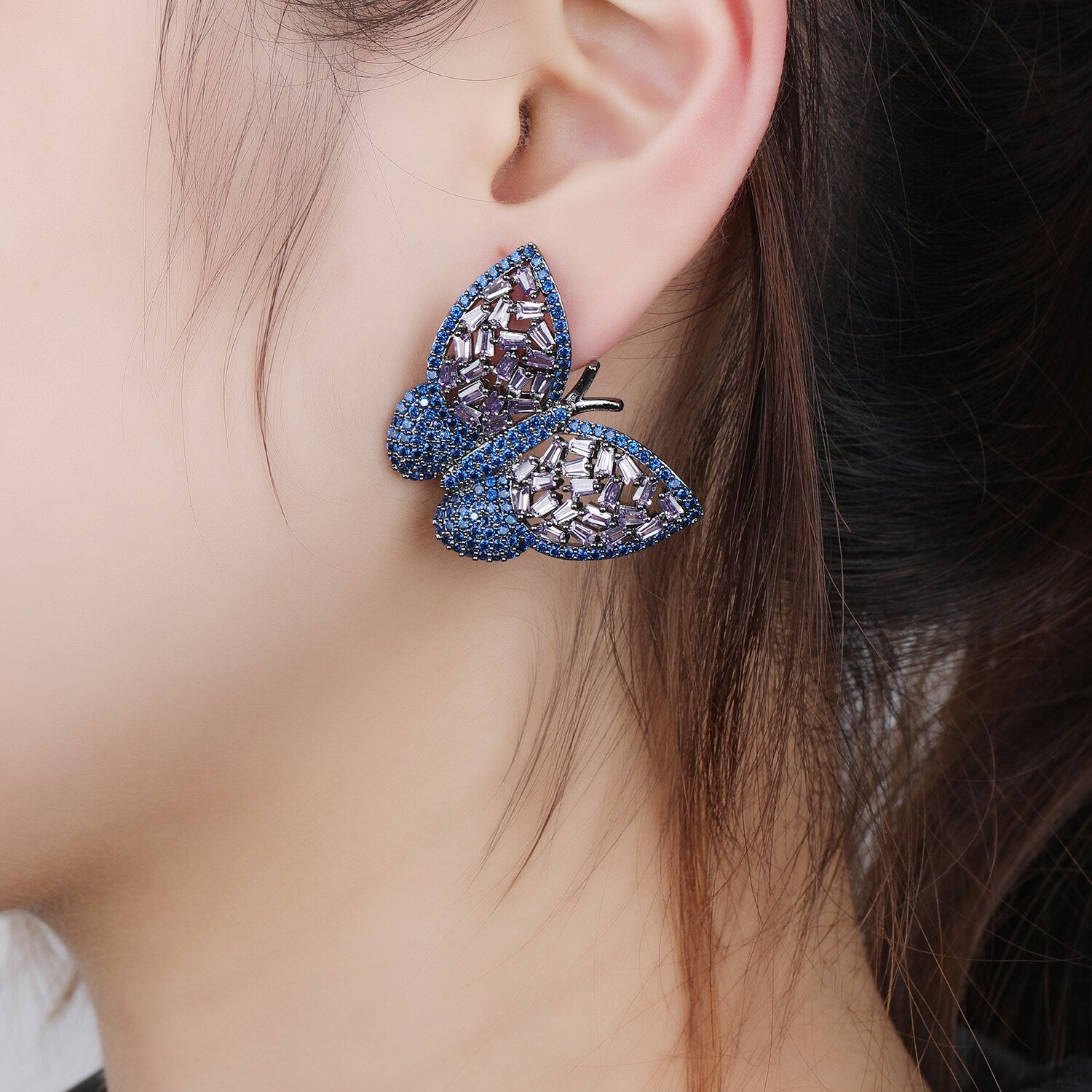 Cubic Zirconia CZ Butterfly Drop Earrings for Women - Wedding, Birthday Party Jewelry Gift - Elegant Crystal Bridal Earrings for Bride & Girls (CE11483) | Perfect for Weddings, Prom, Date Night & Special Occasions