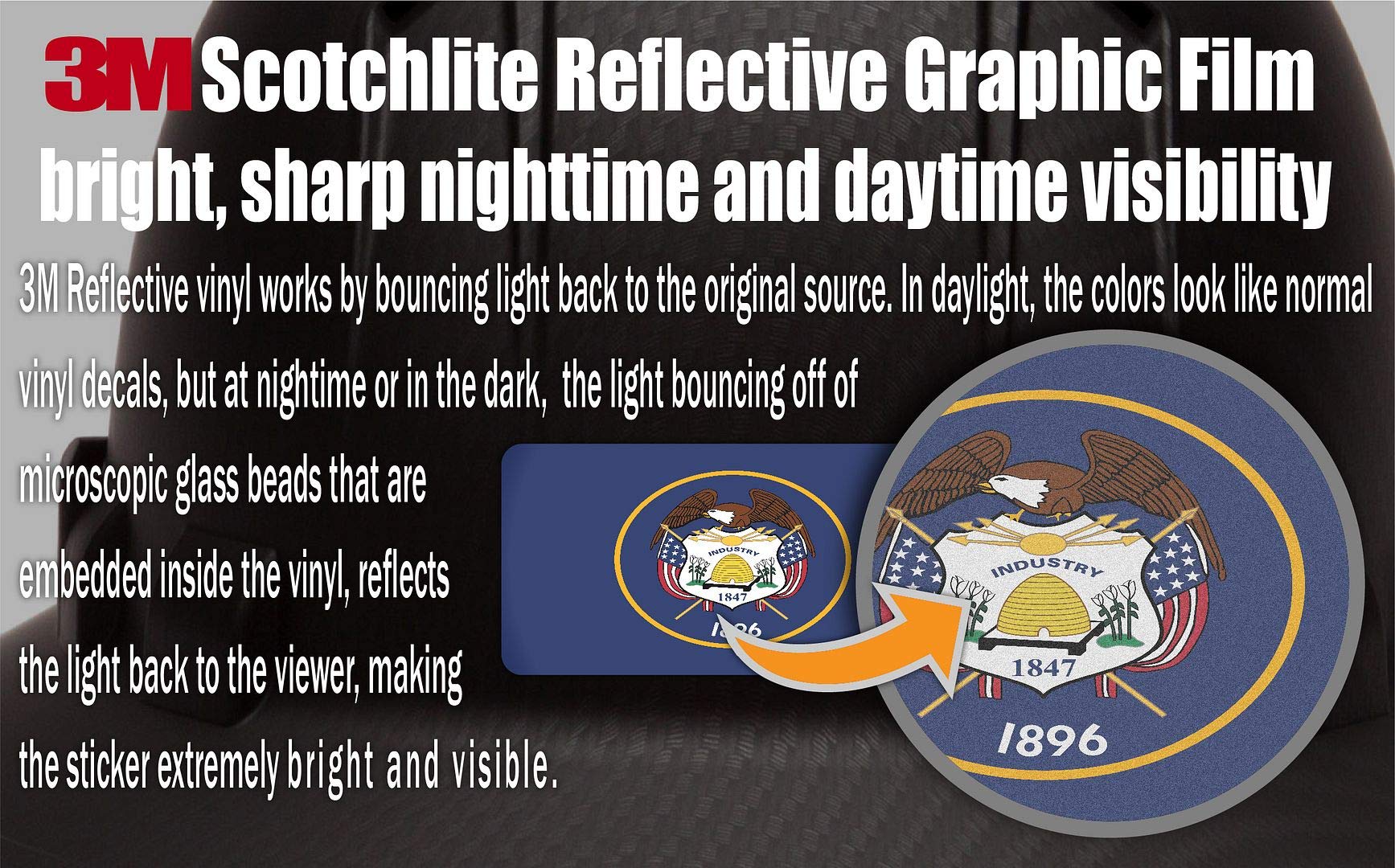 (x10) 3M Reflective Utah & US Flag Stickers - High Visibility Safety Decals for Hard Hats, Laptops, Bikes & Toolboxes | Patriotic Car, Truck & Motorcycle Accessories | Outdoor Work & Night Safety Gear