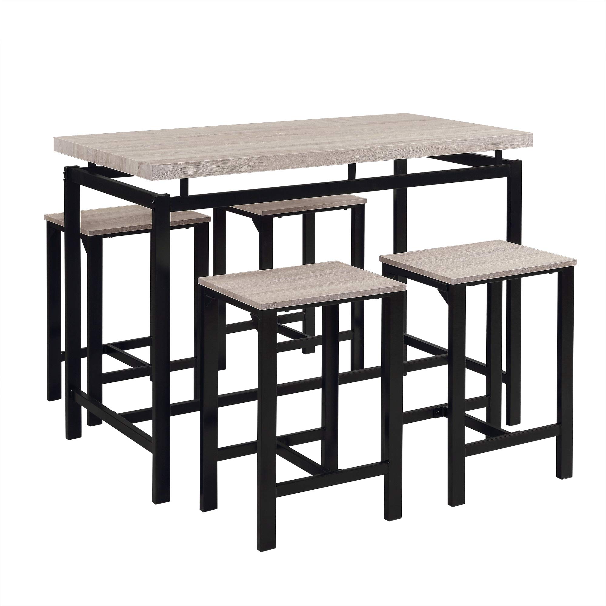 Anwick 5-Piece Counter Height Dining Table Set with 4 Wooden Bar Stools, Beige - Perfect for Kitchen, Dining Room, Pub or Small Space Entertainment