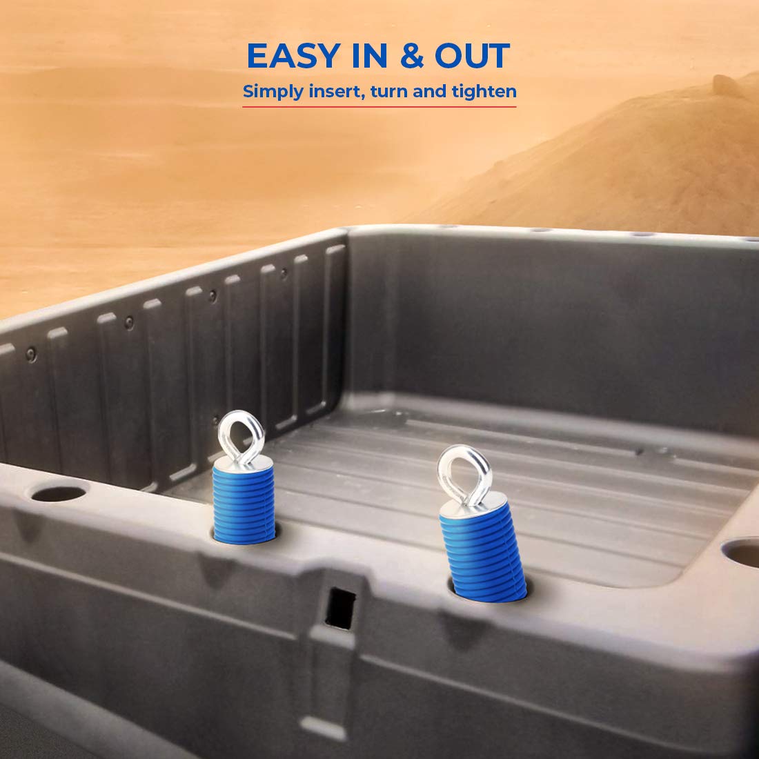 KEMIMOTO Heavy Duty Tie Down Anchors for Polaris Ranger 1000/XP/900/800/700/570/500 & General 1000 - Durable Bed Anchor Accessories (Blue) - Perfect for Off-Roading, Hauling & Securing Cargo