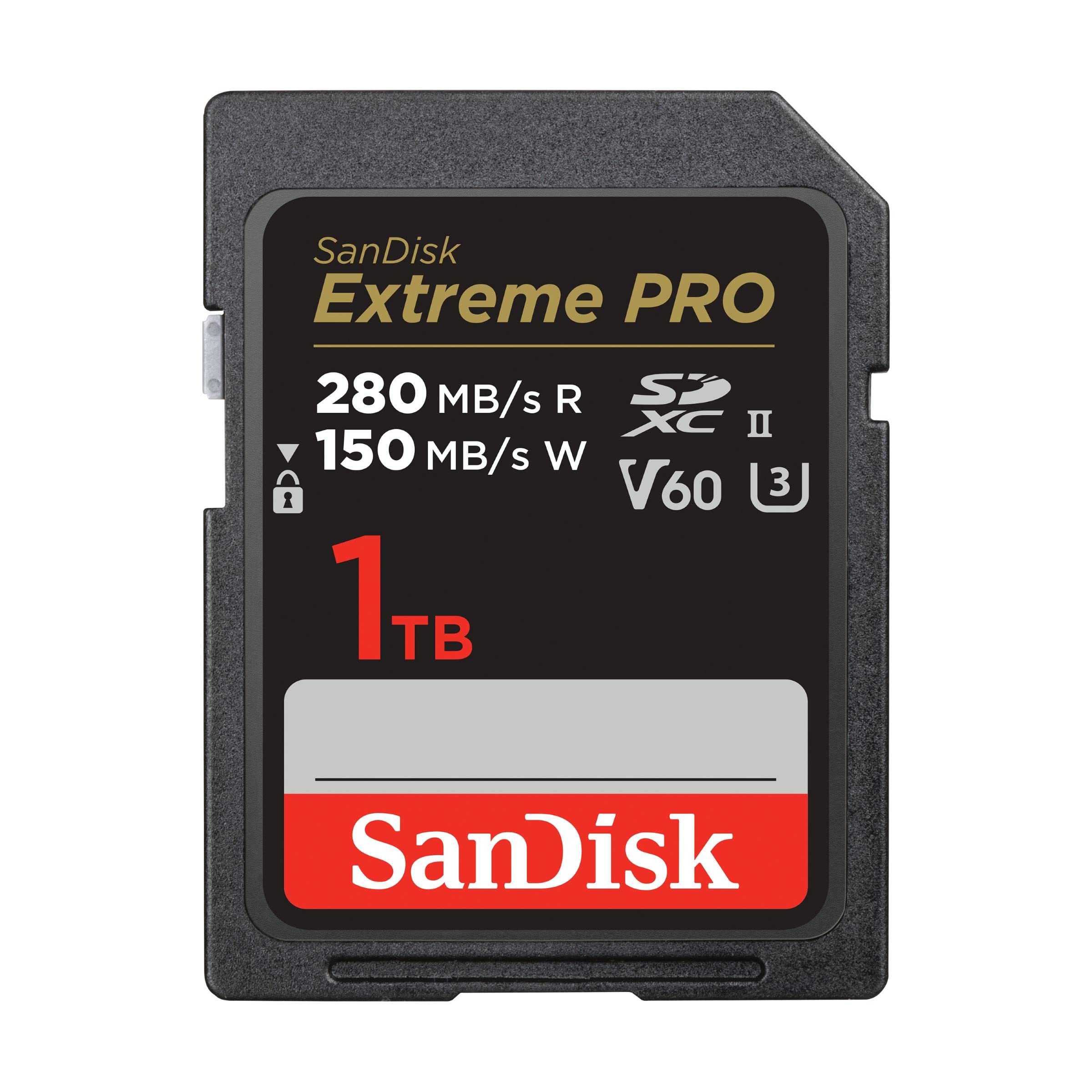 SanDisk 1TB Extreme PRO SDXC UHS-II Memory Card - V60, Class 10, U3 - Up to 280MB/s Read Speed - Shock, Water, Temperature & X-Ray Proof - Ideal for 6K/4K UHD Video, DSLR & Mirrorless Cameras - Includes RescuePro Deluxe Data Recovery Software