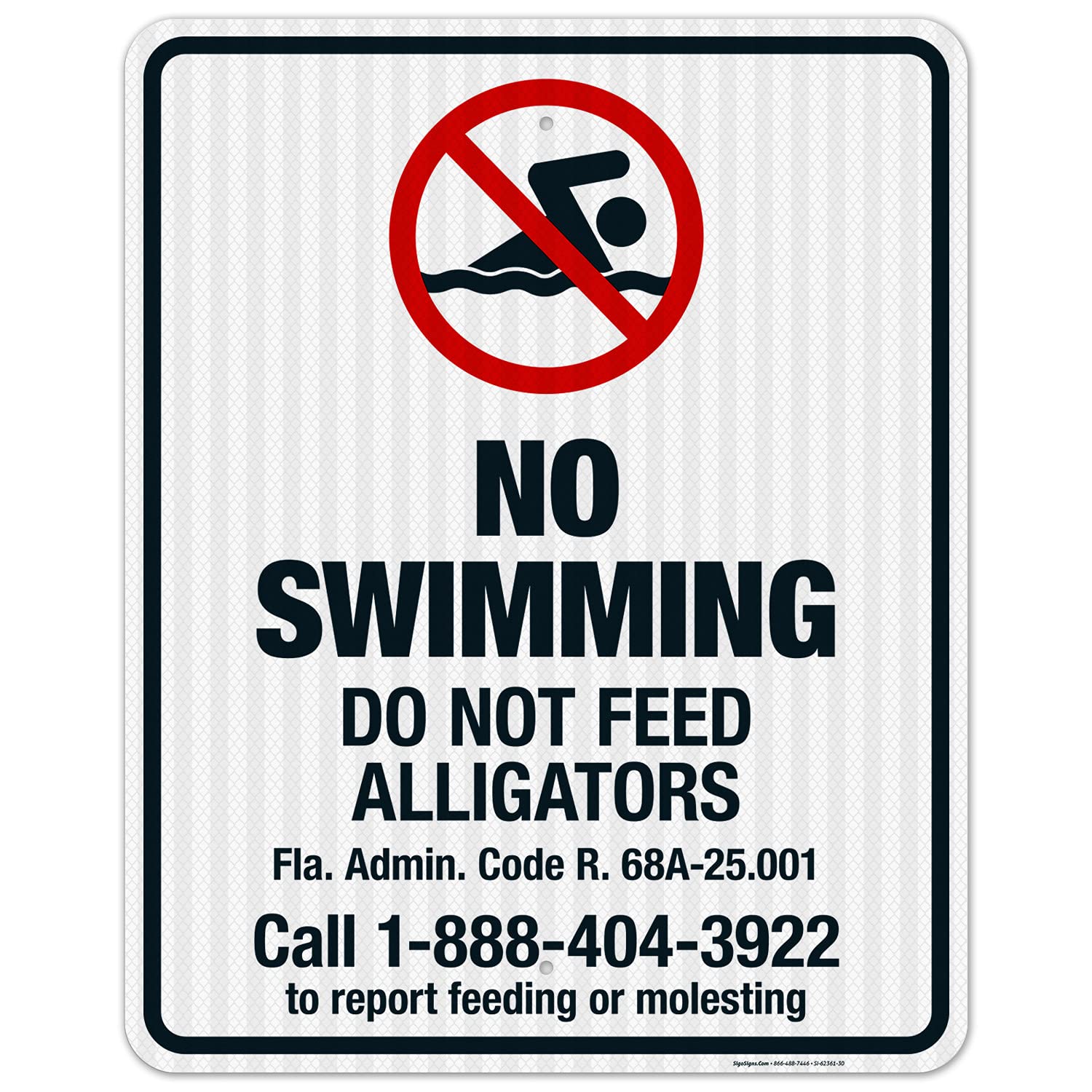 No Swimming Do Not Feed Alligators Sign - 24x30 Inches, 3M EGP Reflective .080 Aluminum, Fade Resistant - Made in USA - Perfect for Lakes, Ponds & Wildlife Areas