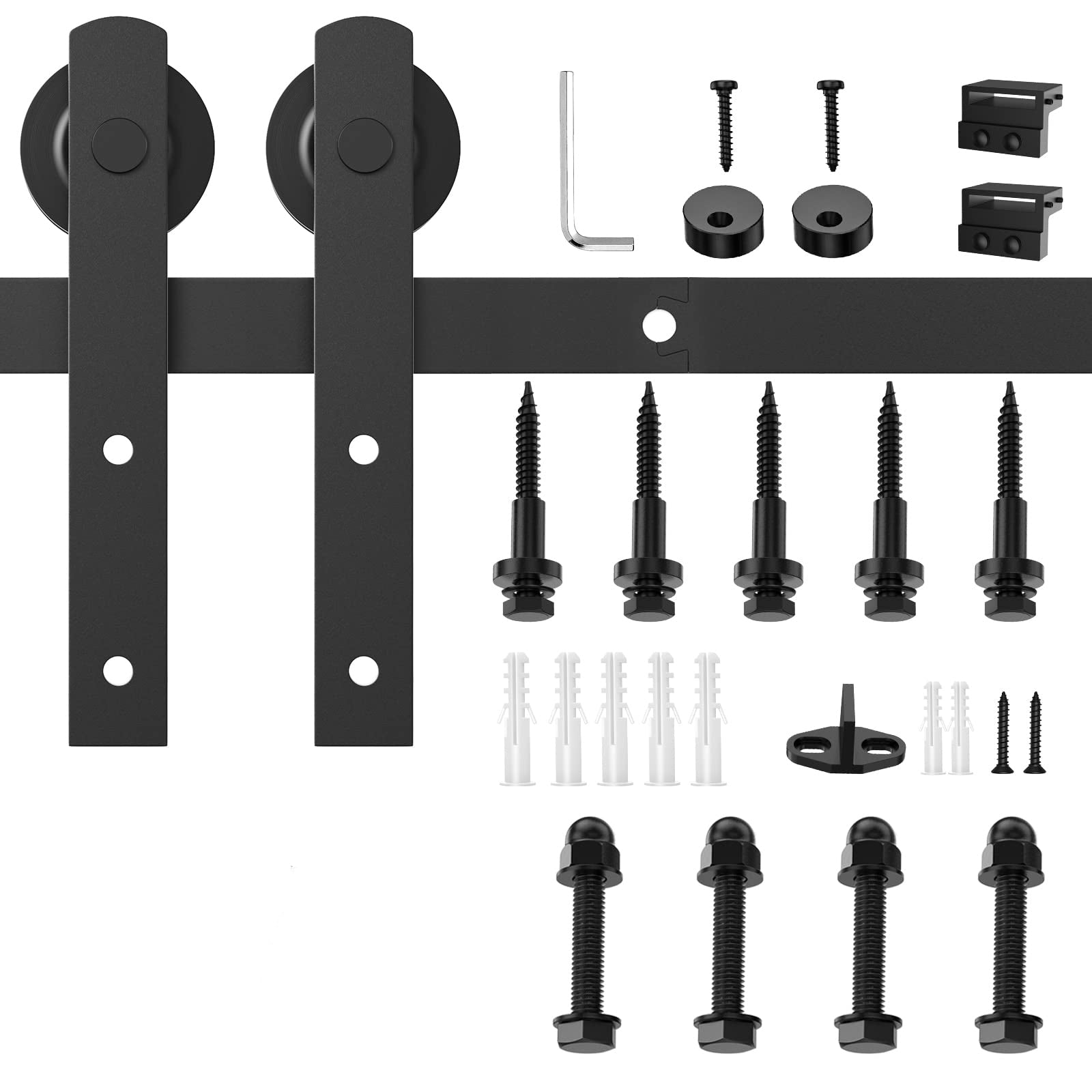 1.8m Heavy Duty Sliding Barn Door Hardware Kit with Damper - Smooth Track Rail Roller System for Rustic Home, Office & Industrial Use