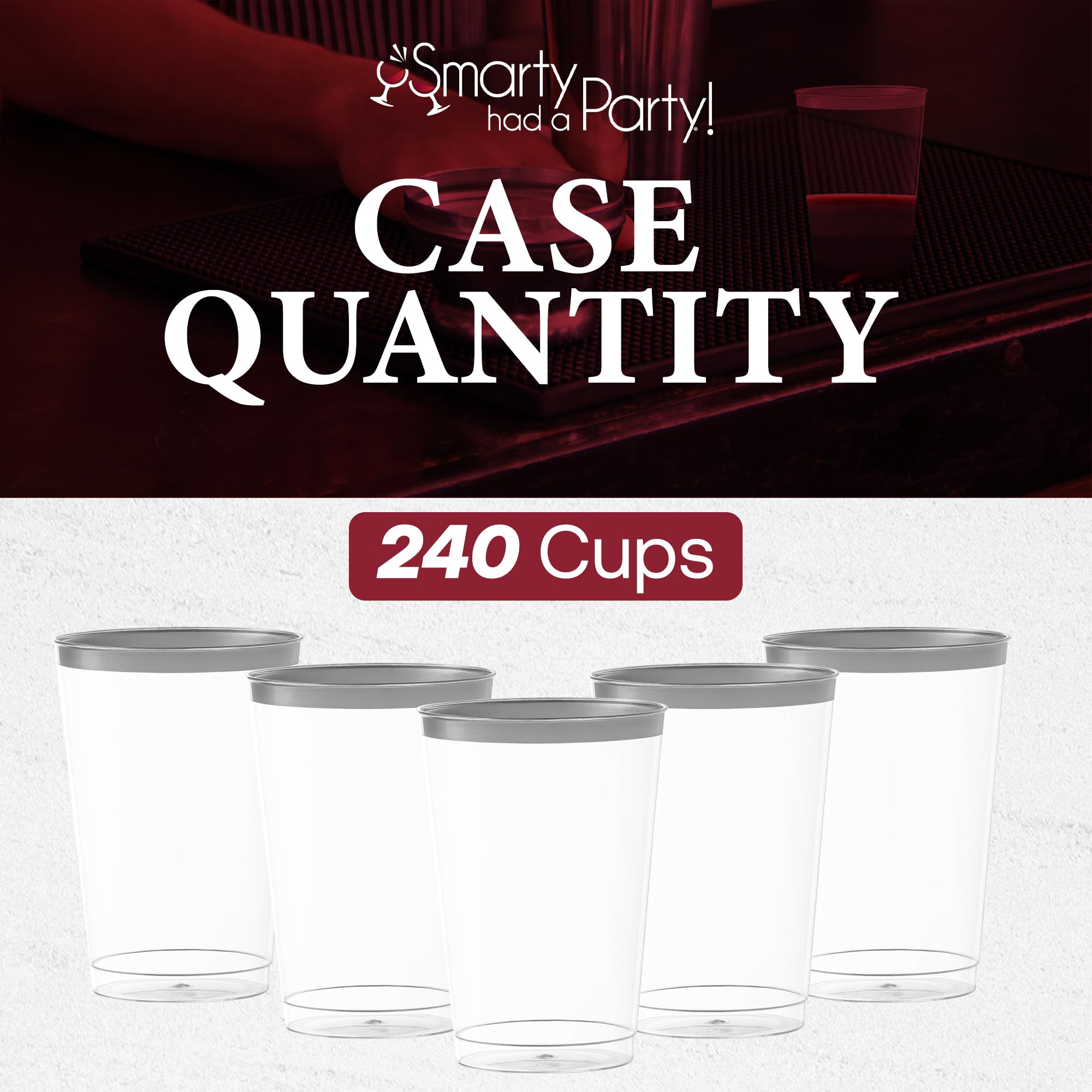 Smarty Had A Party 12 oz Clear Disposable Plastic Cups with Silver Rim - 240 Pack | Elegant Cocktail, Iced Coffee & Smoothie Tumblers | Durable Drinkware for Parties, Weddings, BBQs & Events | Perfect for Home, Office & Catering Use
