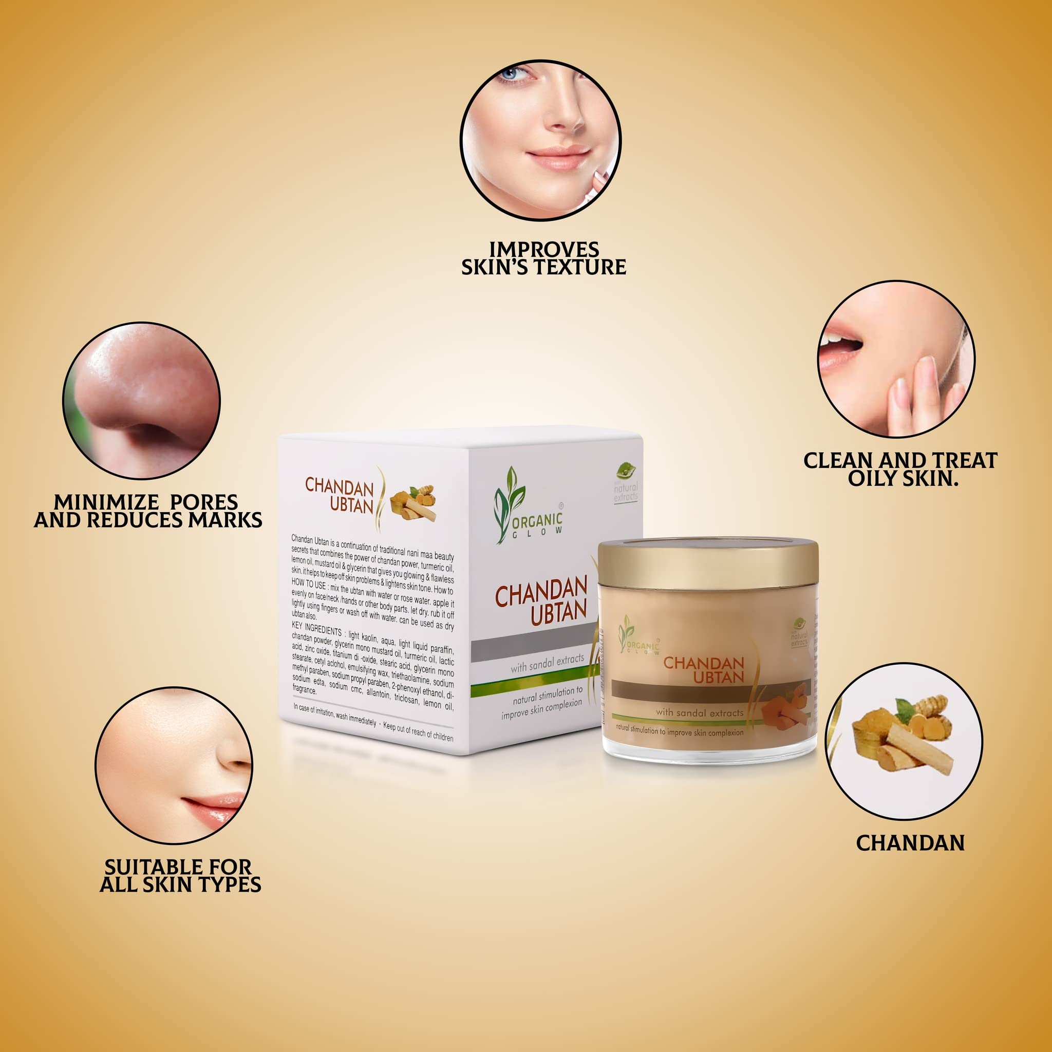 Organic Glow Chandan Ubtan Face Pack with Sandalwood & Turmeric - 100g Insta Glow Powder for Women & Girls | Natural Skin Brightening, Dark Spot Removal | Perfect for Daily Skincare & Bridal Glow Prep