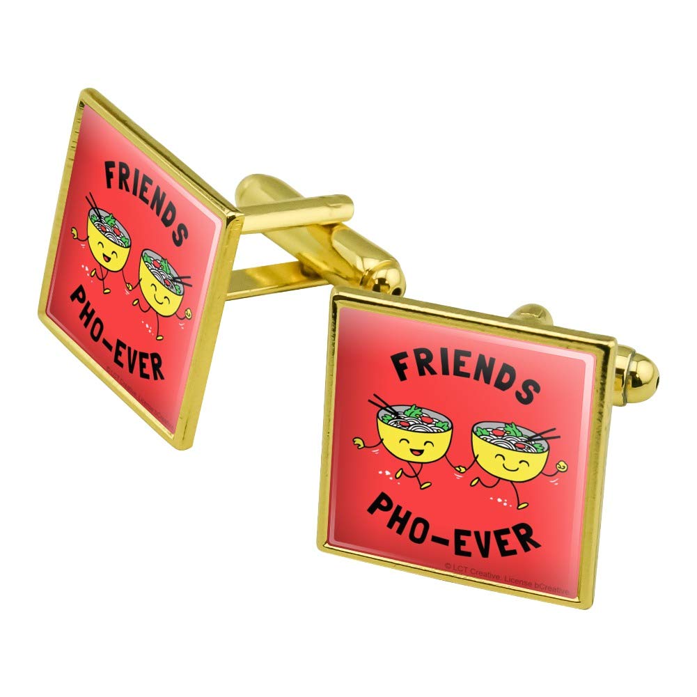 Friends Pho-Ever Forever Noodle Soup Funny Humor Square Cufflinks Set - Silver or Gold - Perfect Gift for TV Show Fans & Humor Lovers - Great for Weddings, Parties & Special Occasions