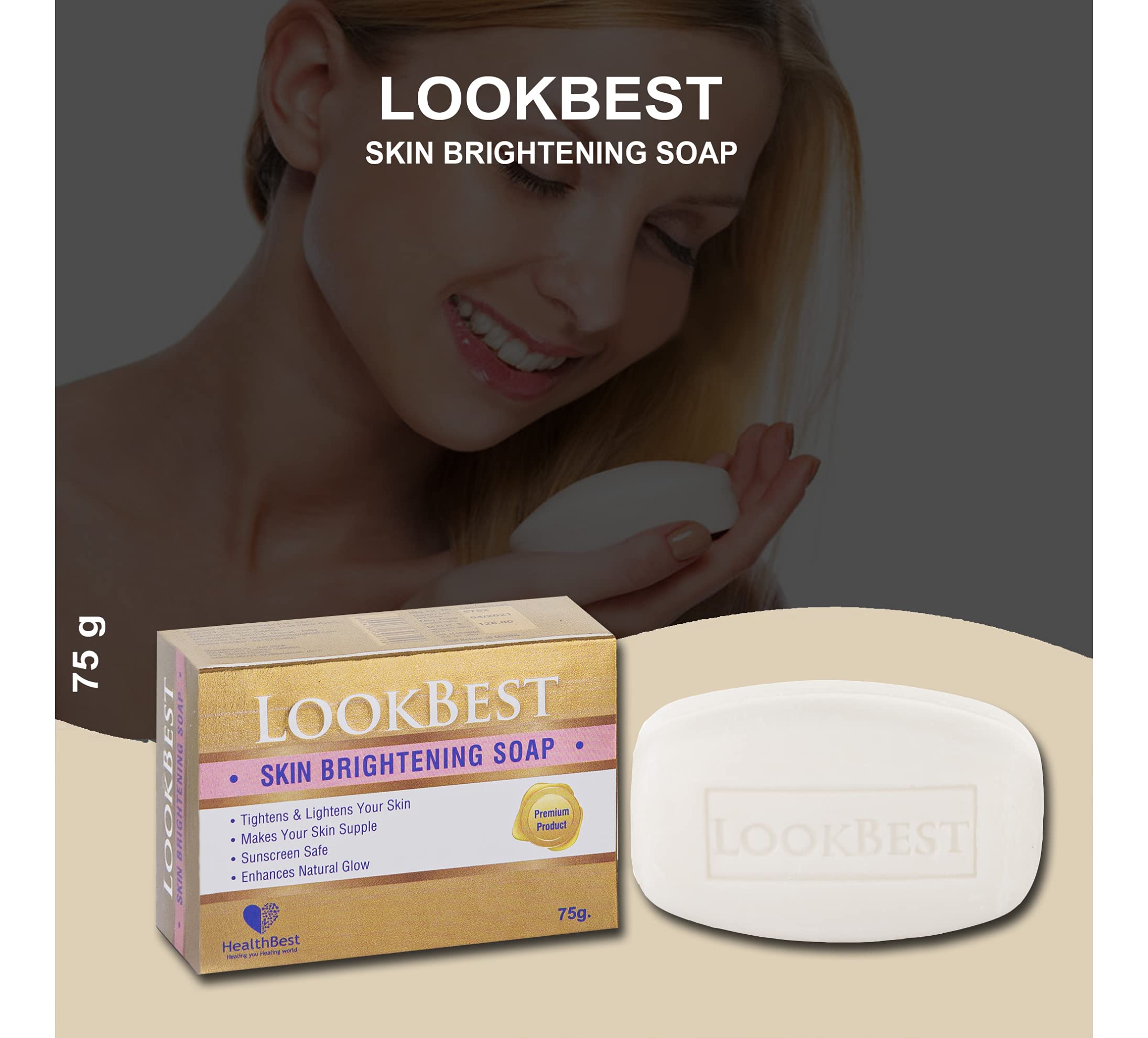 HealthBest Kojic Acid & Glutathione Whitening Soap for Men & Women - Vitamin C Enriched, Anti-Aging, Skin Brightening, Dark Spot Corrector - Pack of 3 | Perfect for Daily Skincare, Acne Treatment & Even Skin Tone