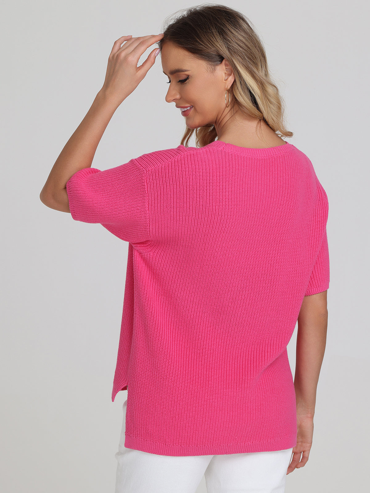 Emma Women's Crewneck Shaker Stitch T-Shirt - Soft Cotton Casual Tee for Everyday Wear, Work & Weekend Outfits