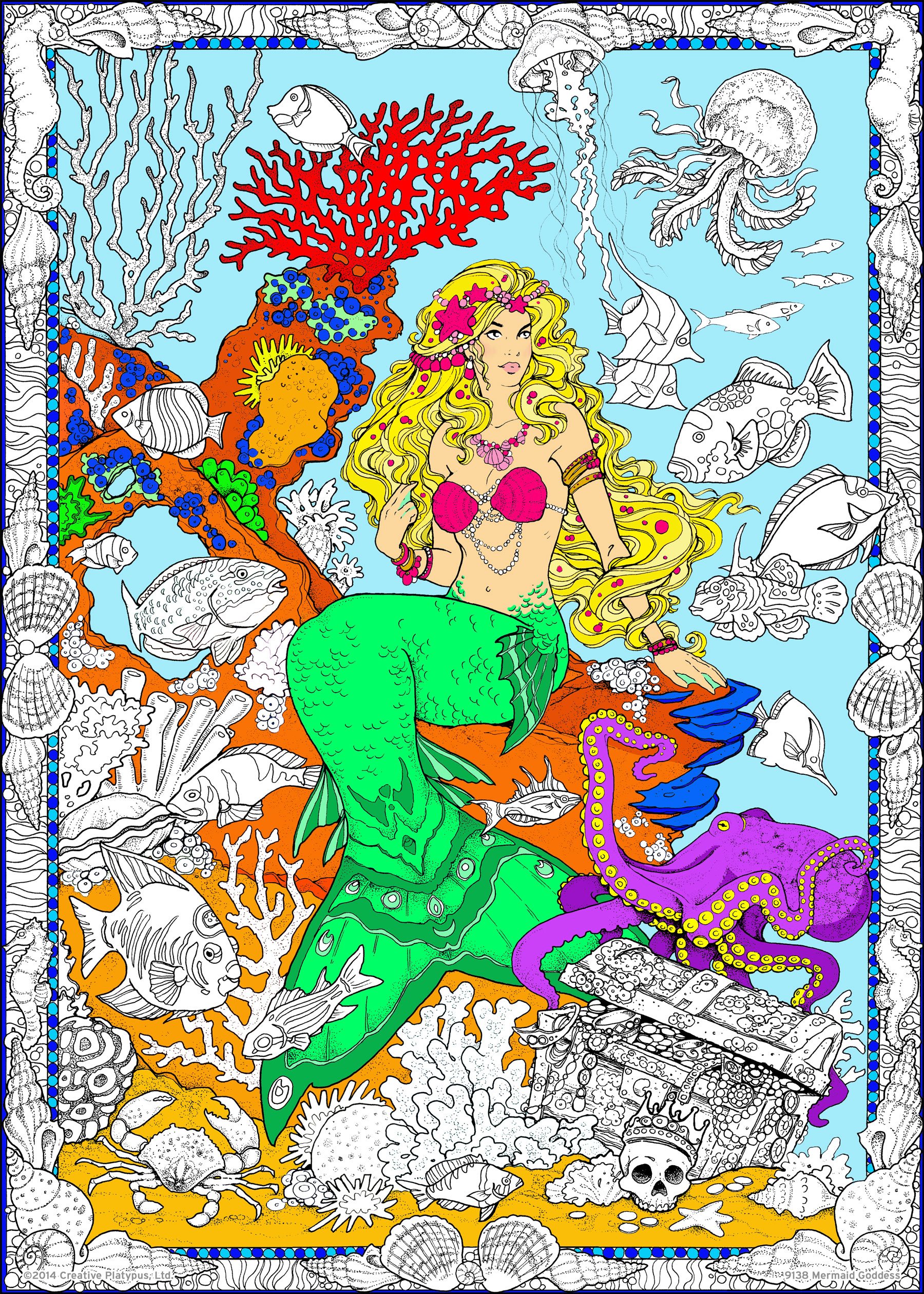 Mermaid Goddess Giant Wall Size Coloring Poster - 32.5
