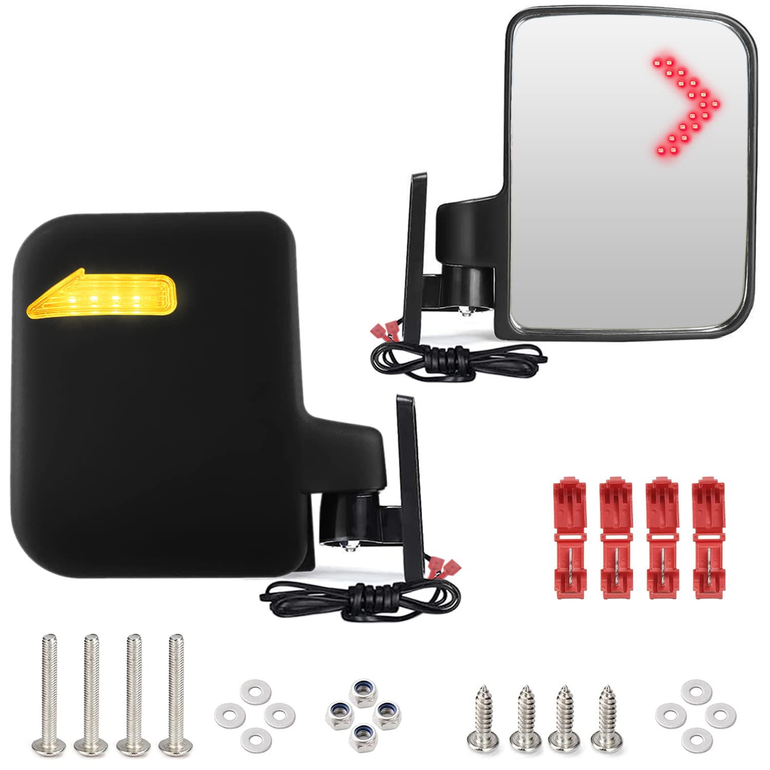 Universal Golf Cart Side Mirrors with Turn Signal Lights - Rear View Mirror Compatible with Club Car, EZGO & Yamaha Golf Carts - Perfect for Safe Driving on Golf Courses & Neighborhood Streets
