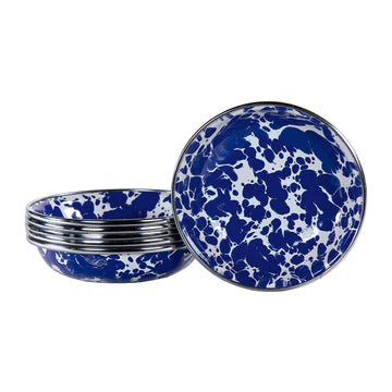 6-Piece Cobalt Blue Swirl Enamelware Tasting Dish Set - 4.25 Inch Small Appetizer Plates for Charcuterie, Desserts, Tapas & Party Serving - Durable & Stylish Tableware for Entertaining