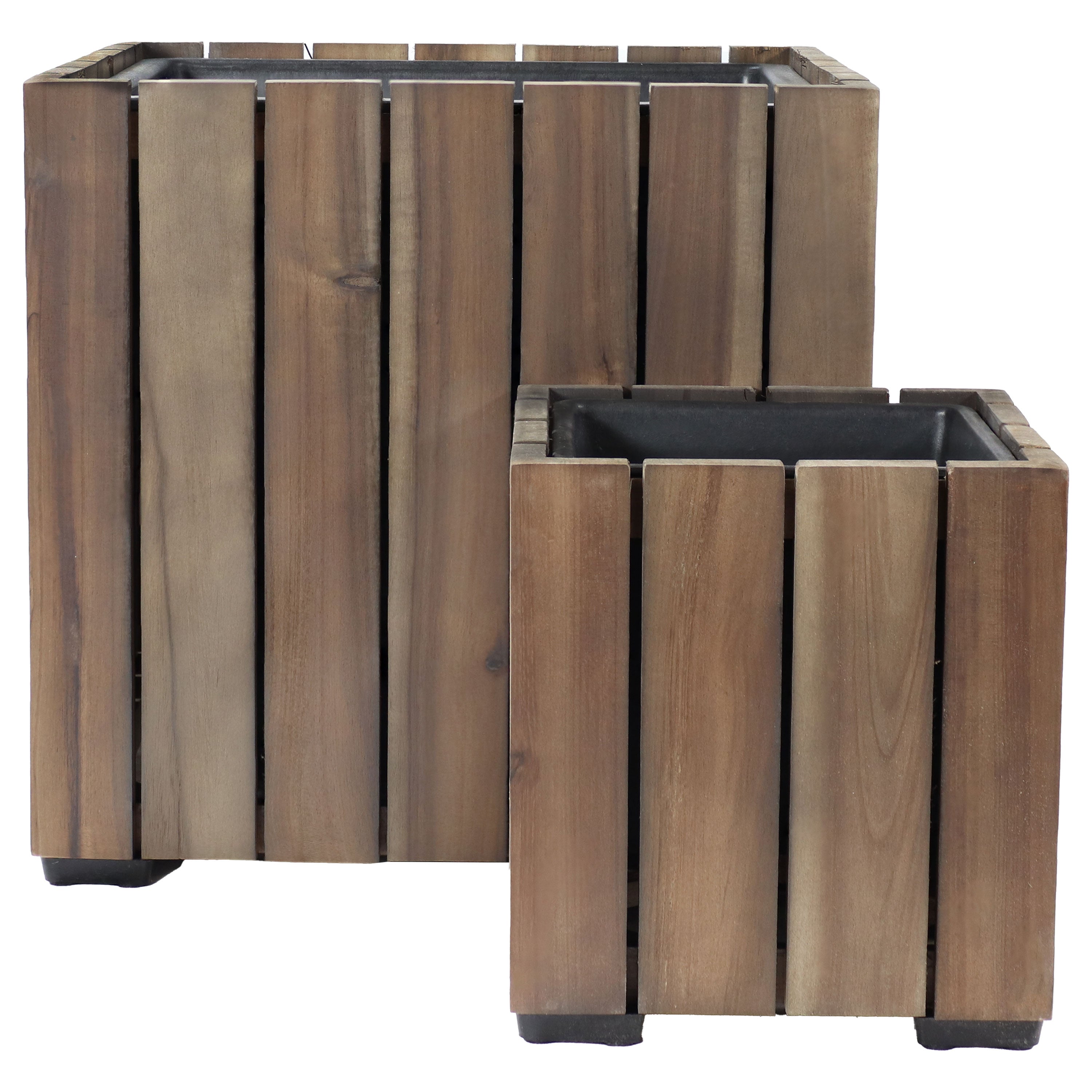 Sunnydaze 2-Piece Wooden Planter Box Set with Vertical Planks - Outdoor Garden Decor for Flowers, Herbs & Plants - Perfect for Patio, Balcony & Backyard Gardening