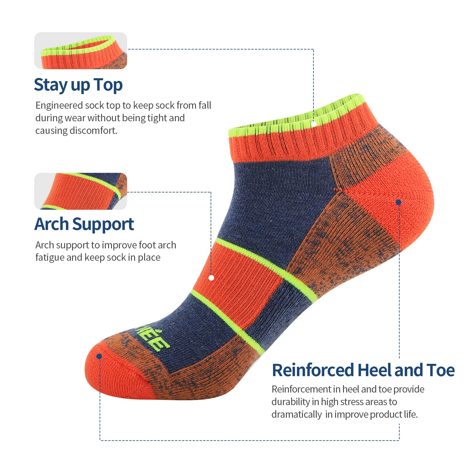 JOYNÉE Men's Low Cut Athletic Cushion Socks - 6 Pack Breathable Moisture Wicking Running Socks for Sports, Gym & Daily Wear - Comfortable Ankle Socks for Jogging, Workout & Casual Use